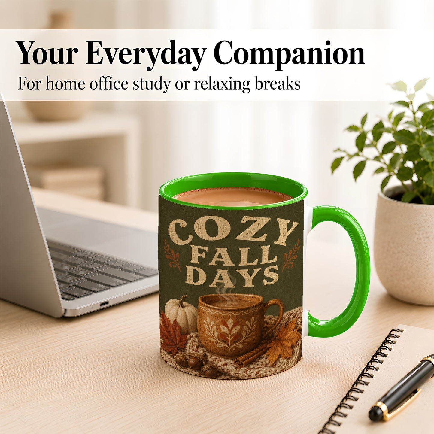 #pl[11oz|Green] Cozy Autumn Coffee Mug, Pumpkin Leaves Mug, Ceramic Cup