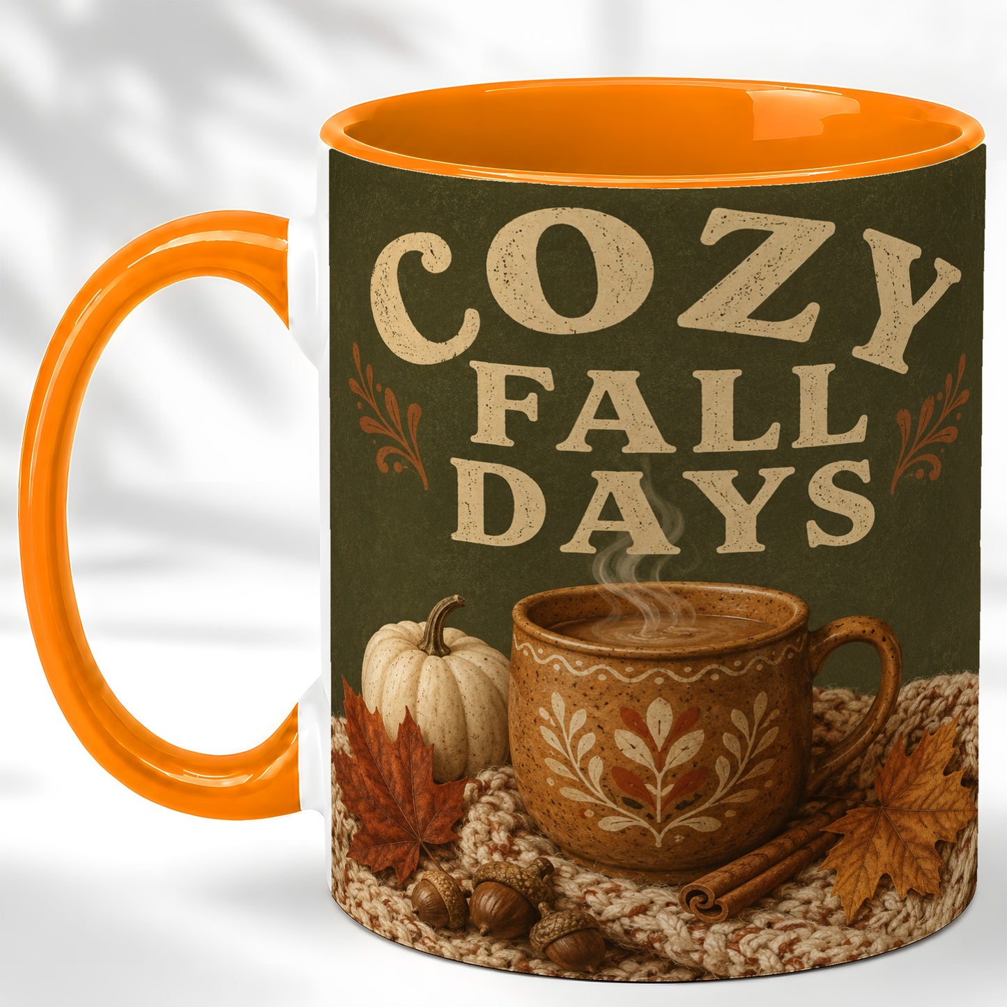 #pl[11oz|Orange] Cozy Autumn Coffee Mug, Pumpkin Leaves Mug, Ceramic Cup