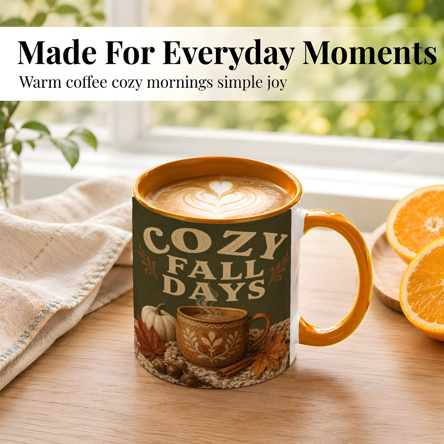 #pl[11oz|Orange] Cozy Autumn Coffee Mug, Pumpkin Leaves Mug, Ceramic Cup