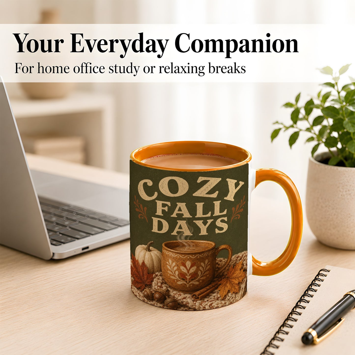 #pl[11oz|Orange] Cozy Autumn Coffee Mug, Pumpkin Leaves Mug, Ceramic Cup