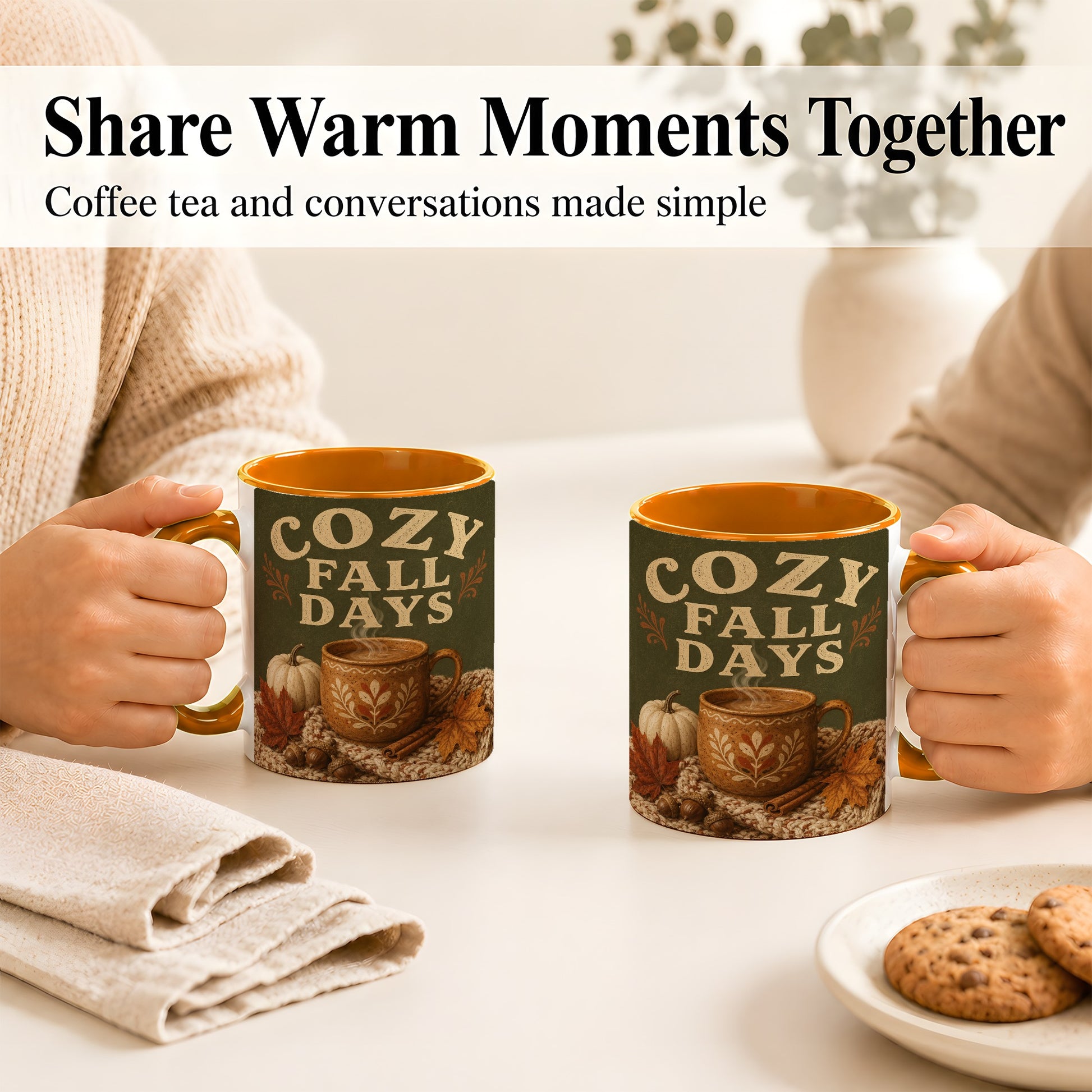 #pl[11oz|Orange] Cozy Autumn Coffee Mug, Pumpkin Leaves Mug, Ceramic Cup