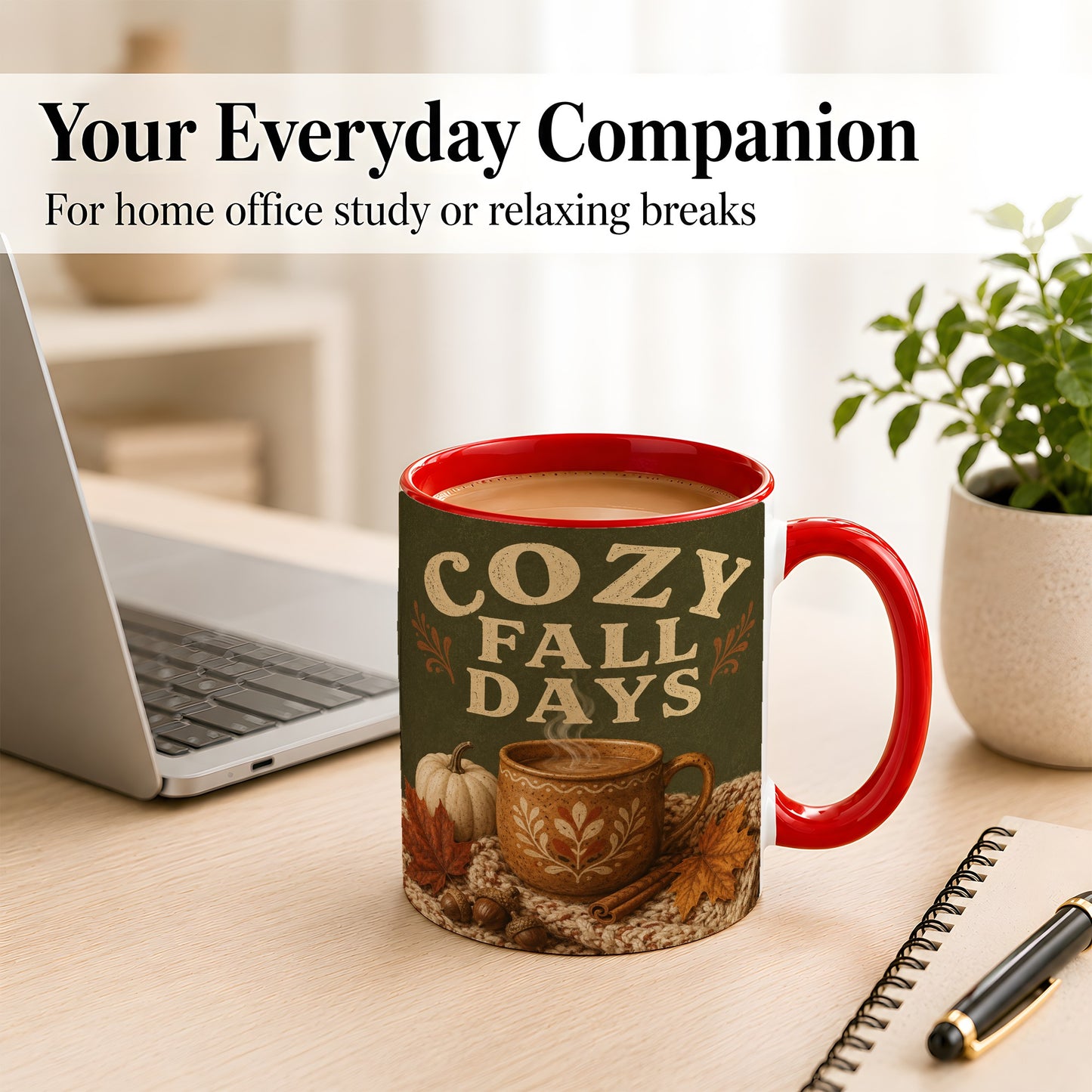 #pl[11oz|Red] Cozy Autumn Coffee Mug, Pumpkin Leaves Mug, Ceramic Cup