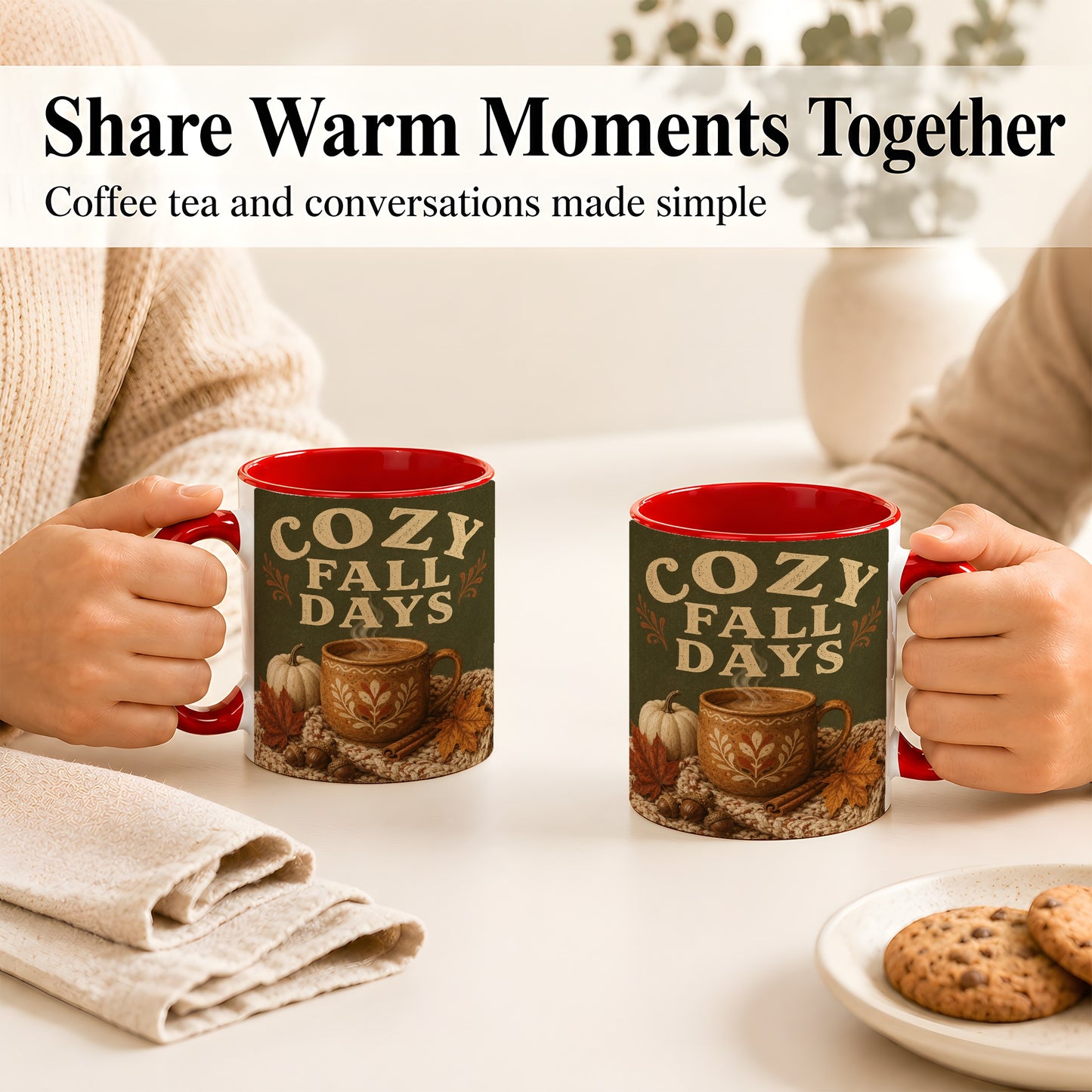 #pl[11oz|Red] Cozy Autumn Coffee Mug, Pumpkin Leaves Mug, Ceramic Cup