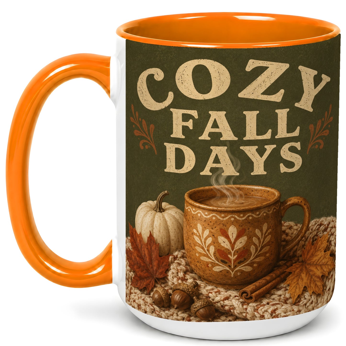 #pl[15oz|Orange] Cozy Autumn Coffee Mug, Pumpkin Leaves Mug, Ceramic Cup