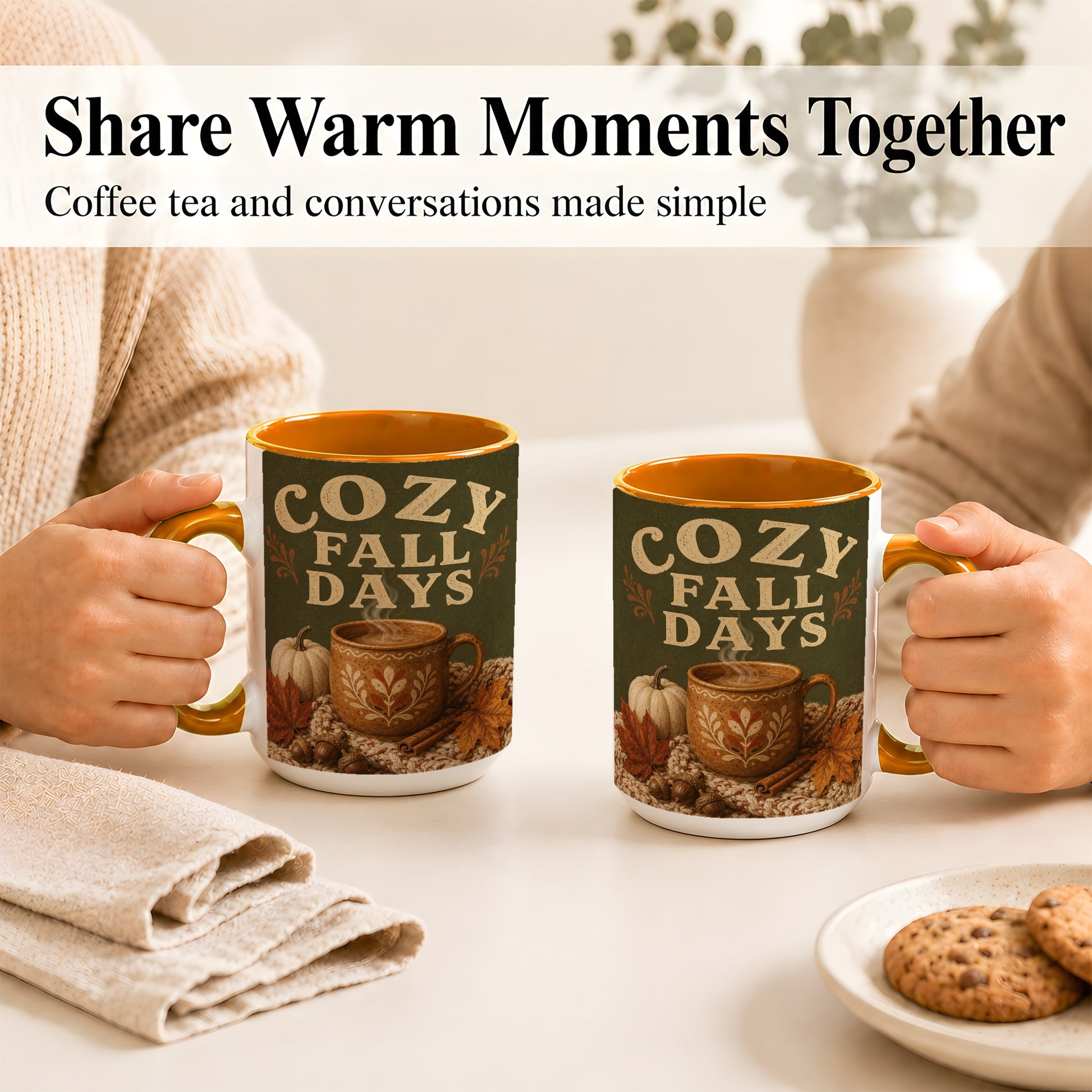 #pl[15oz|Orange] Cozy Autumn Coffee Mug, Pumpkin Leaves Mug, Ceramic Cup