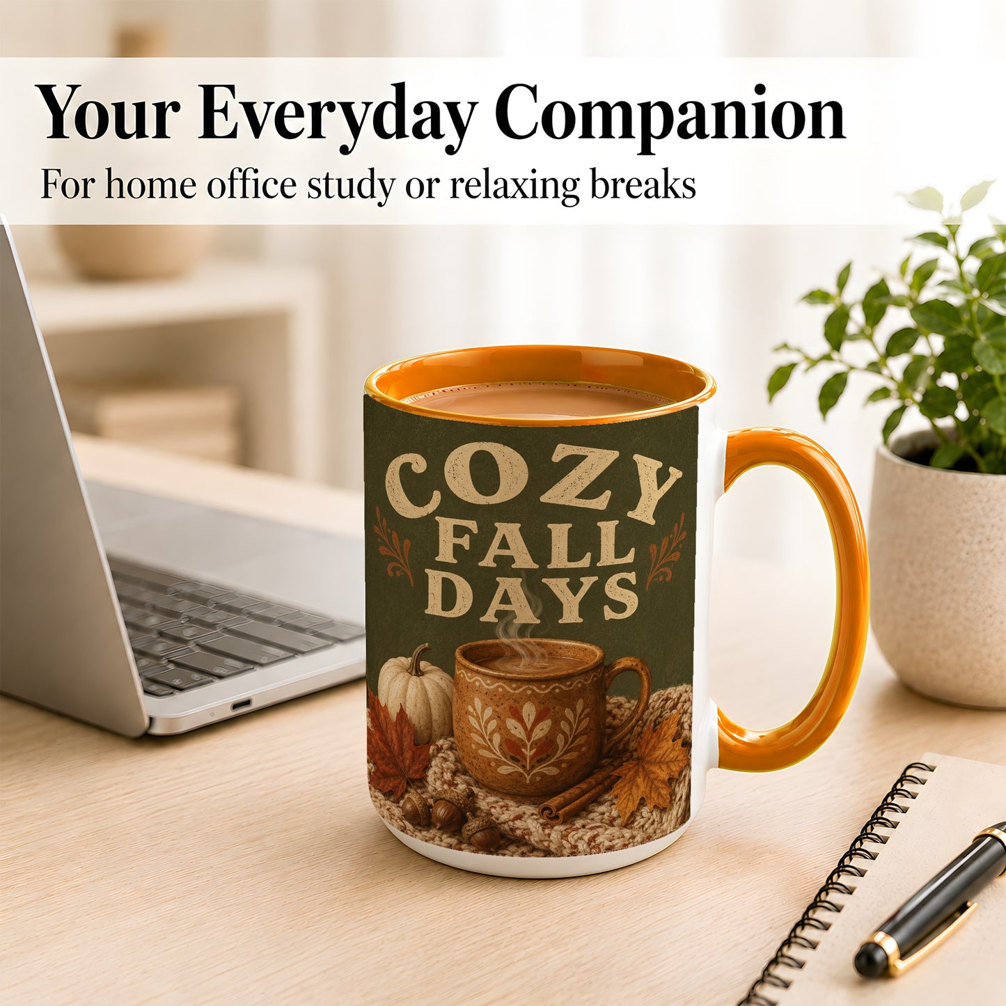#pl[15oz|Orange] Cozy Autumn Coffee Mug, Pumpkin Leaves Mug, Ceramic Cup