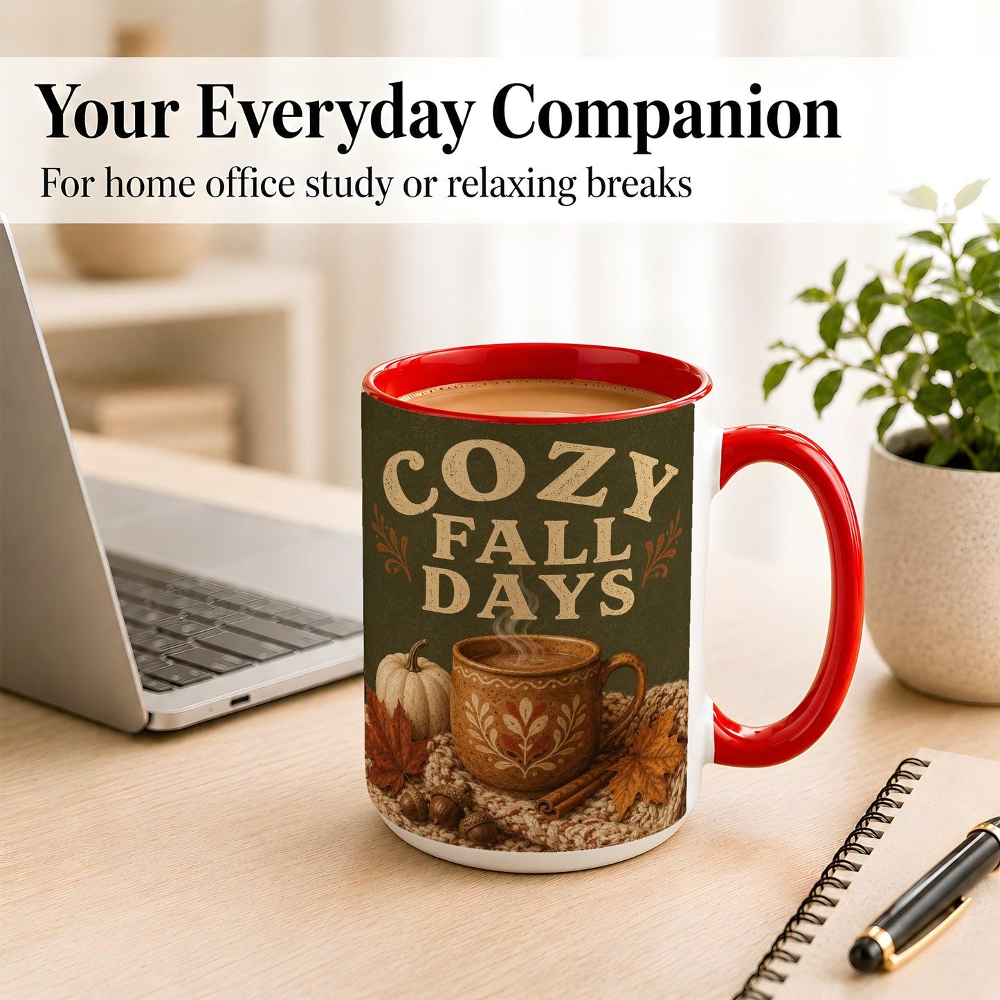#pl[15oz|Red] Cozy Autumn Coffee Mug, Pumpkin Leaves Mug, Ceramic Cup