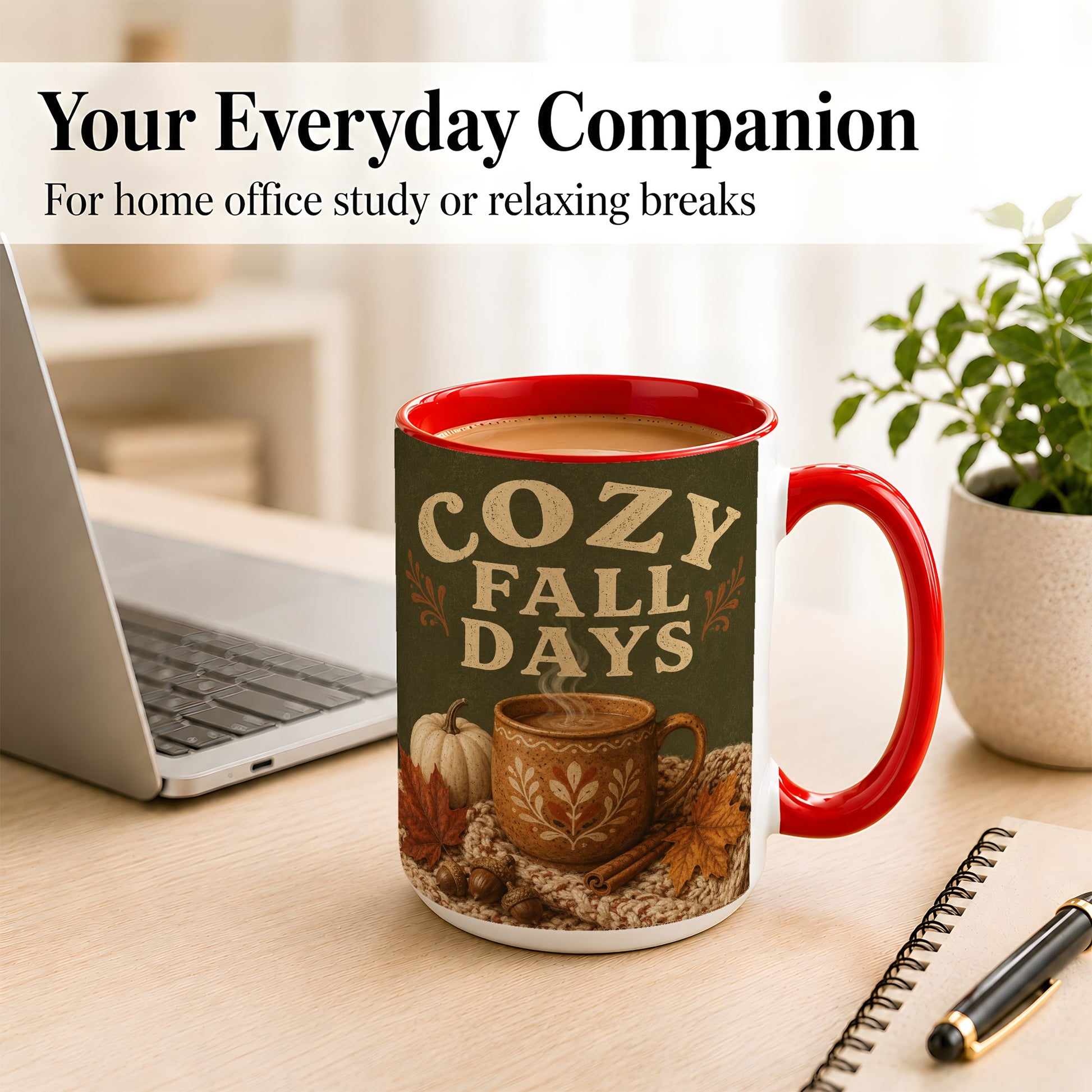 #pl[15oz|Red] Cozy Autumn Coffee Mug, Pumpkin Leaves Mug, Ceramic Cup
