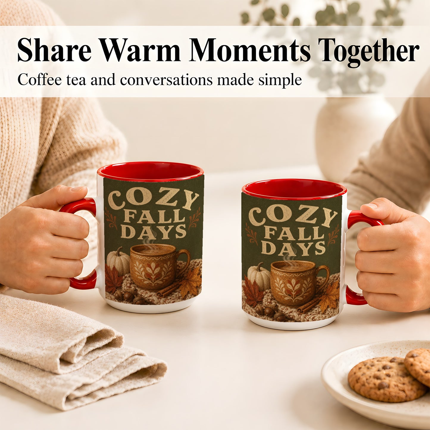 #pl[15oz|Red] Cozy Autumn Coffee Mug, Pumpkin Leaves Mug, Ceramic Cup