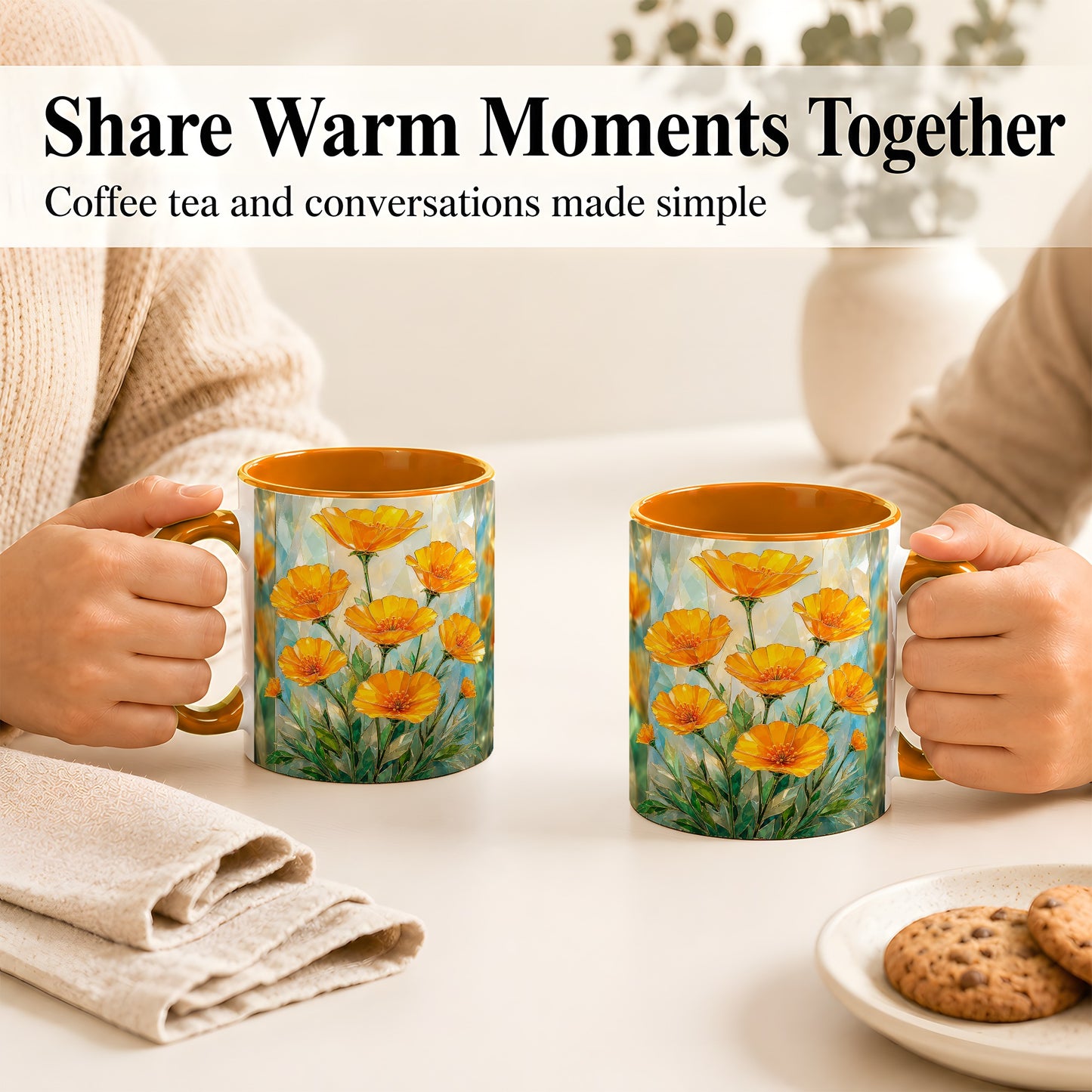 #pl[11oz|Orange] Orange Poppy Coffee Mug, Stained Glass Style Mug, Ceramic Cup