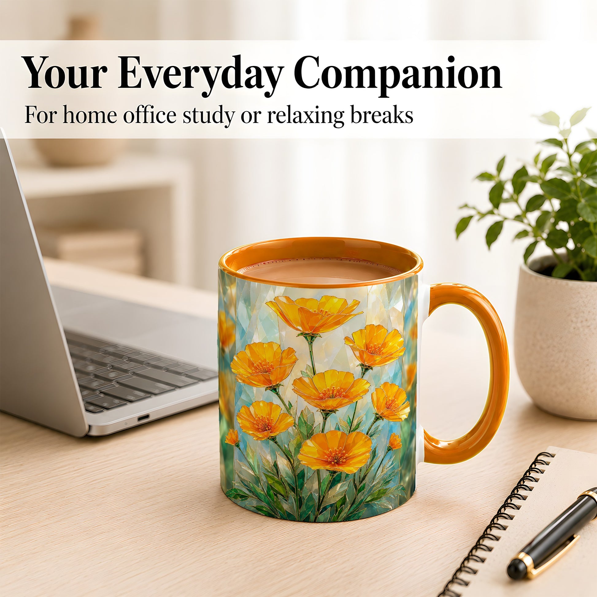 #pl[11oz|Orange] Orange Poppy Coffee Mug, Stained Glass Style Mug, Ceramic Cup