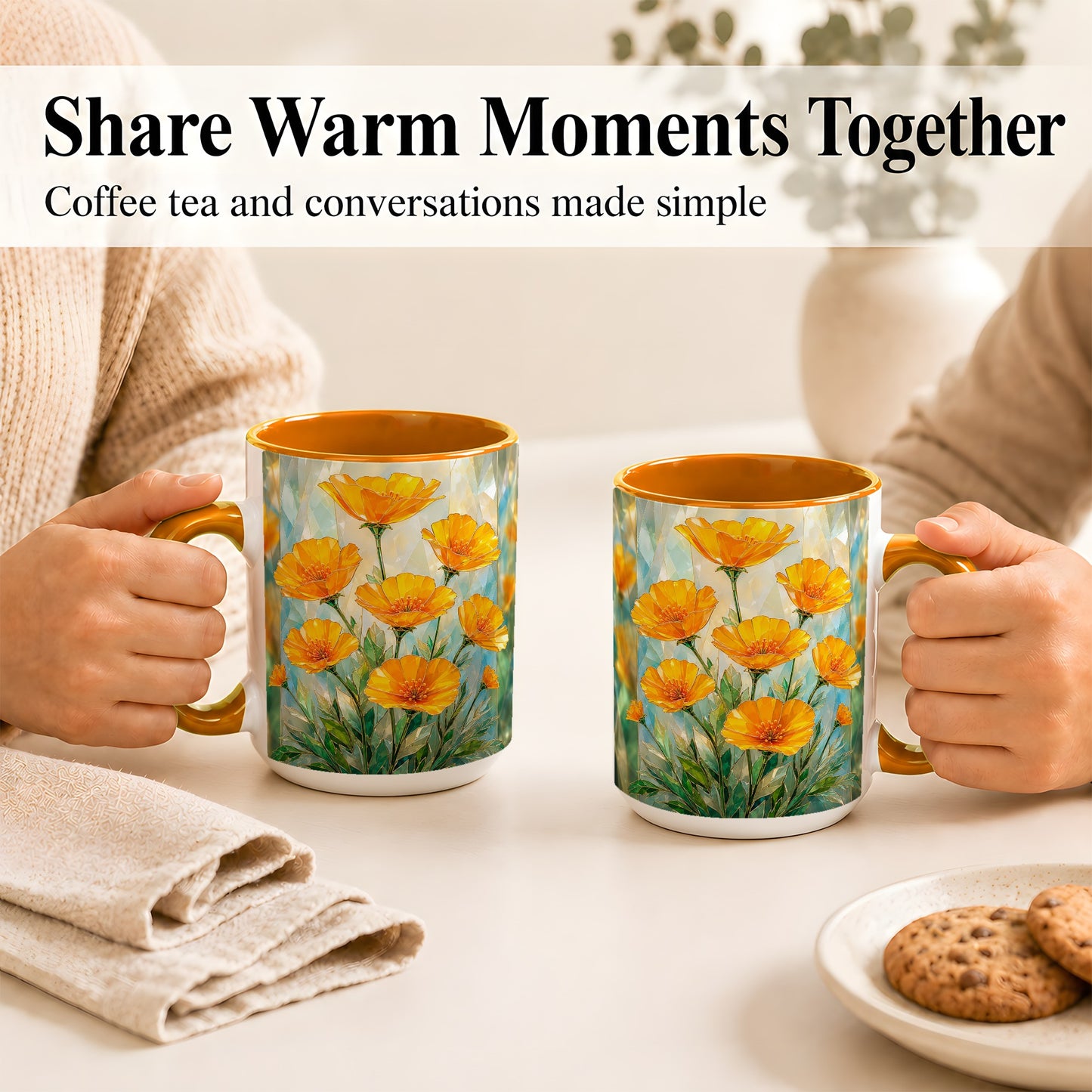 #pl[15oz|Orange] Orange Poppy Coffee Mug, Stained Glass Style Mug, Ceramic Cup