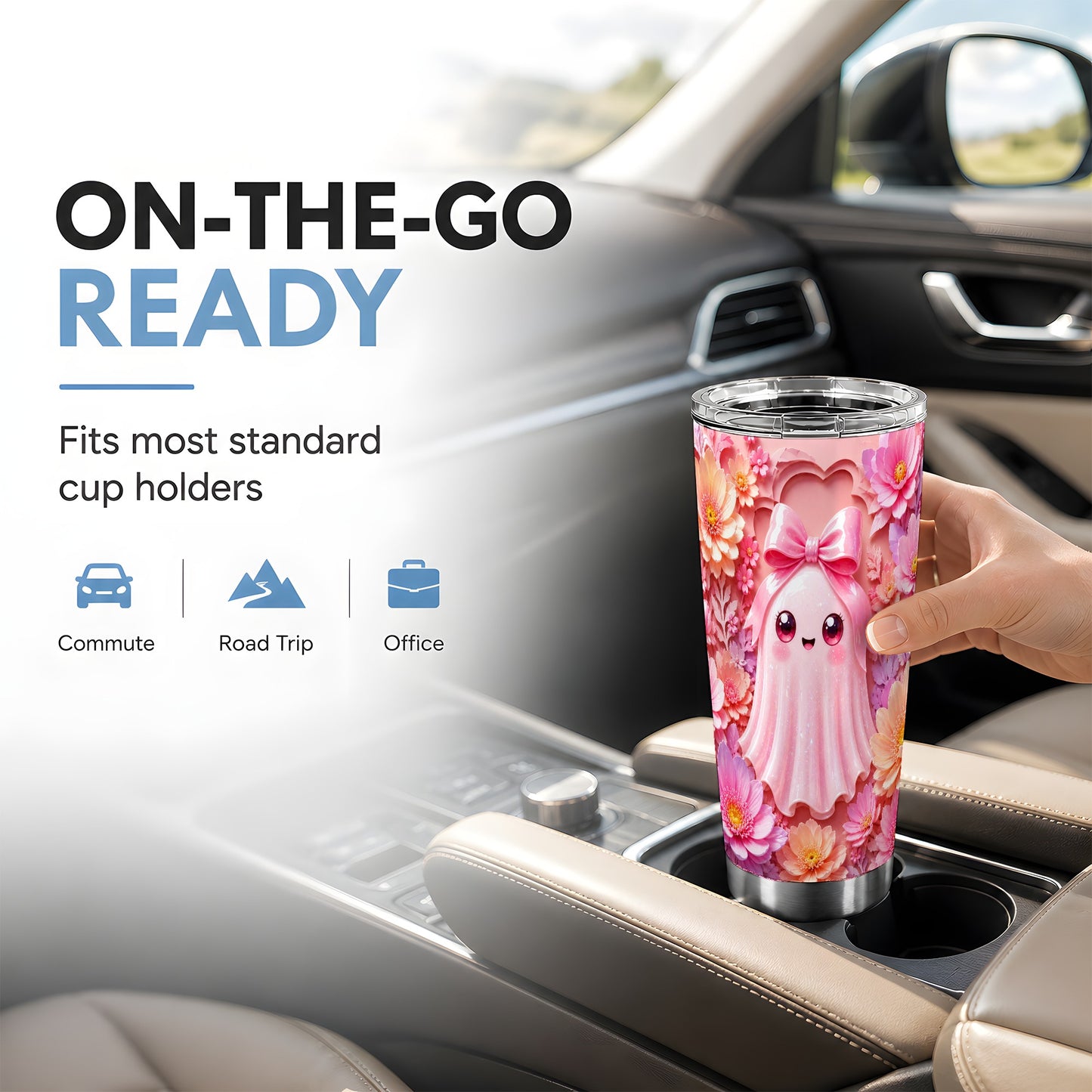#pl[Steel] Pastel Ghost Tumbler 20oz, Floral Bow Tumbler, Stainless Steel Travel Cup