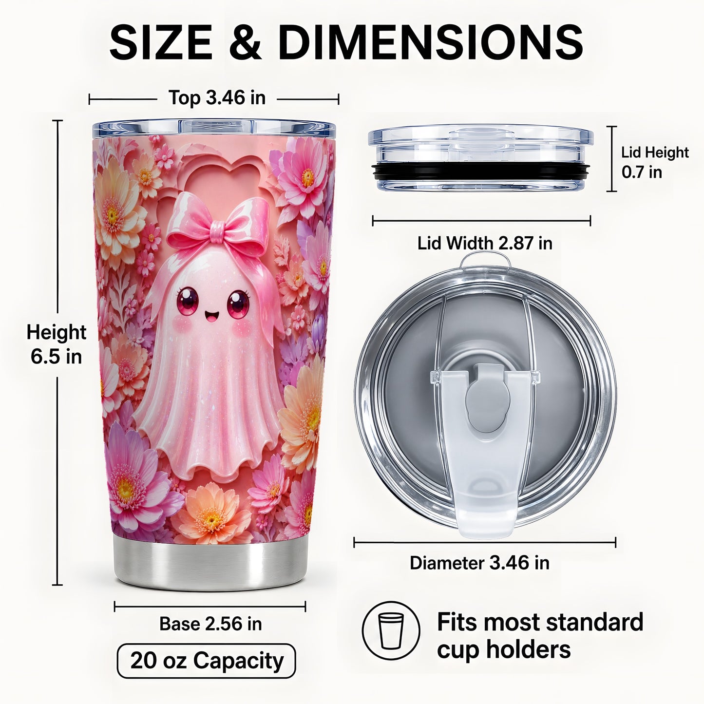 #pl[Steel] Pastel Ghost Tumbler 20oz, Floral Bow Tumbler, Stainless Steel Travel Cup