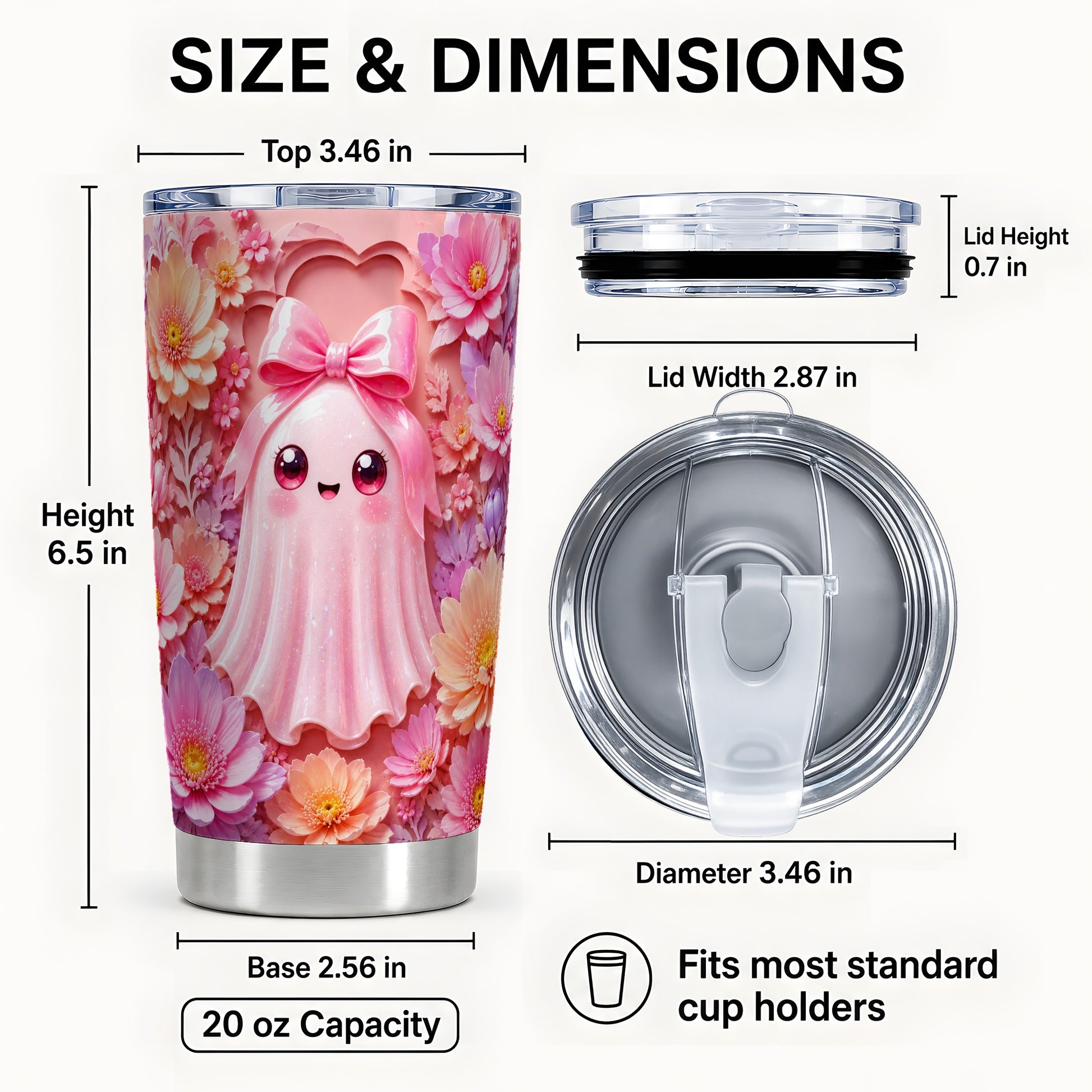 #pl[Steel] Pastel Ghost Tumbler 20oz, Floral Bow Tumbler, Stainless Steel Travel Cup
