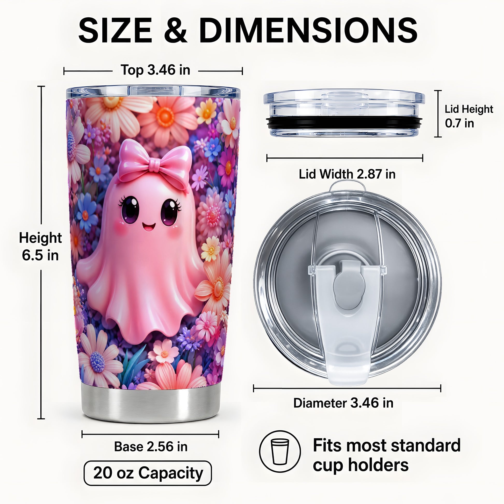 #pl[Steel] Pink Ghost Tumbler 20oz, Daisy Bow Tumbler, Stainless Steel Travel Cup