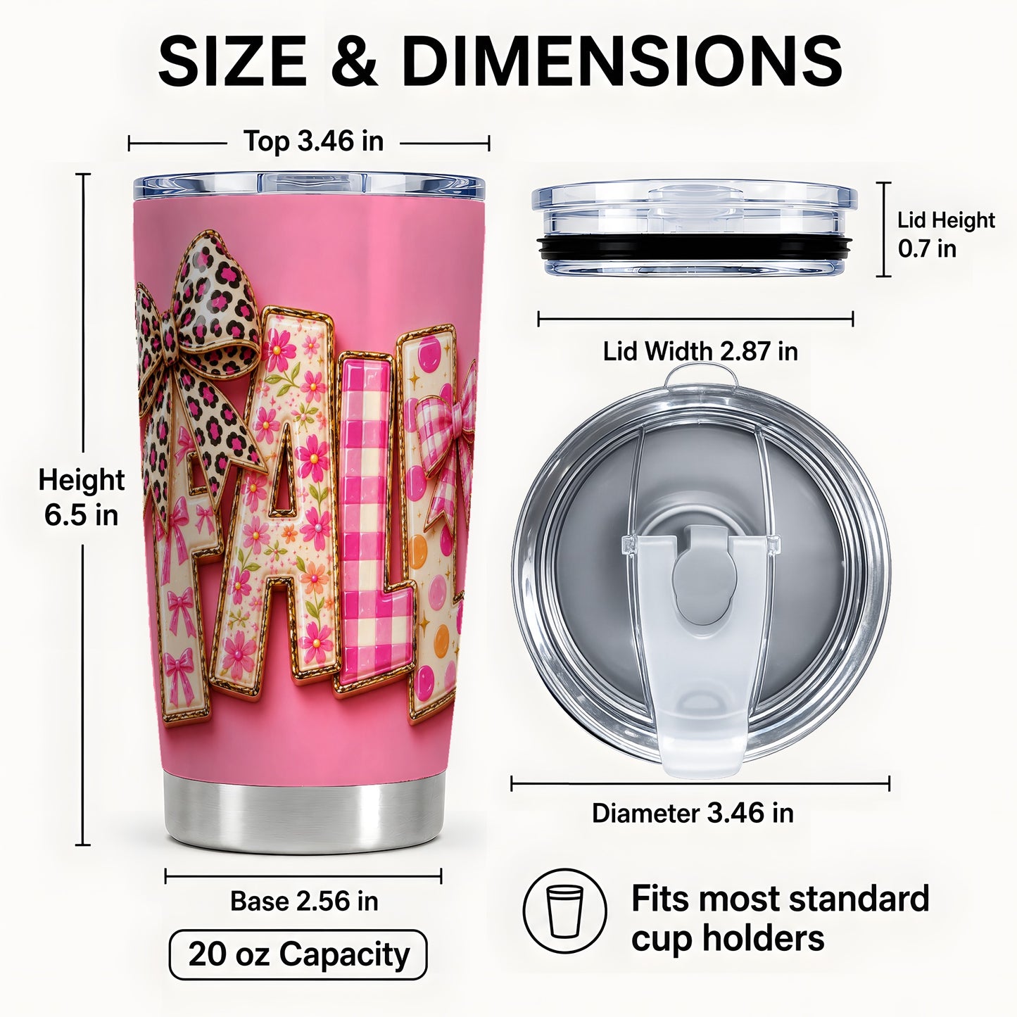 #pl[Steel] Fall Bow Tumbler 20oz, Pink Pattern Tumbler, Stainless Steel Travel Cup