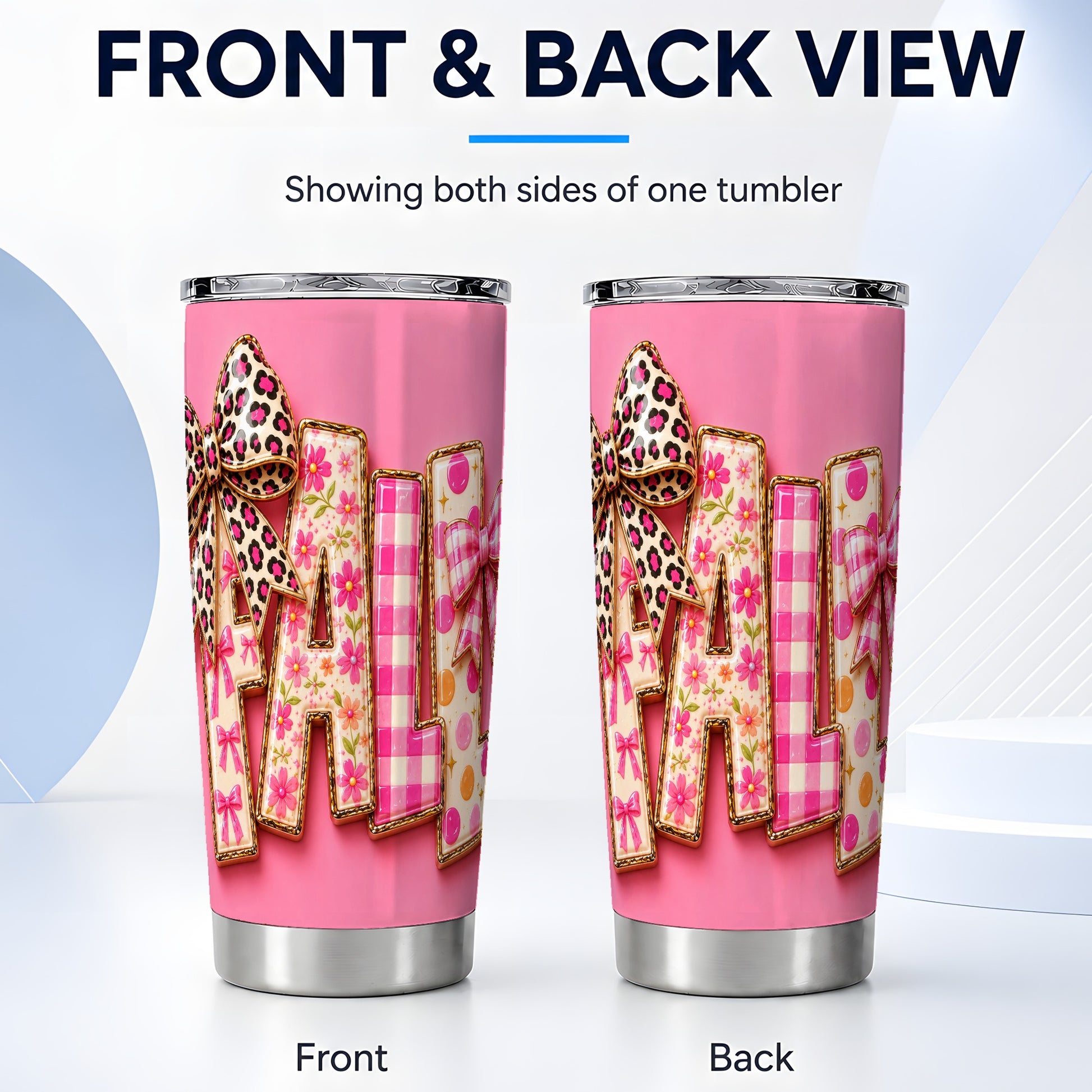 #pl[Steel] Fall Bow Tumbler 20oz, Pink Pattern Tumbler, Stainless Steel Travel Cup