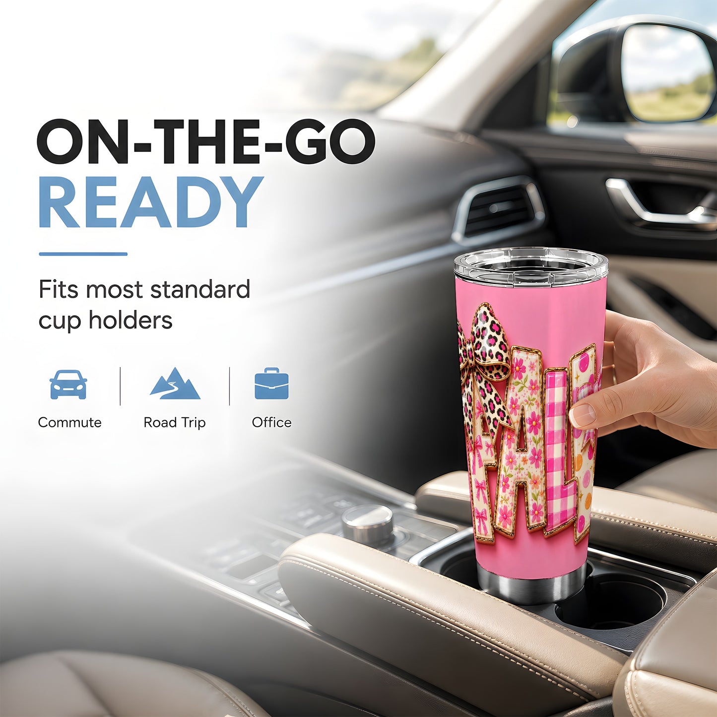 #pl[Steel] Fall Bow Tumbler 20oz, Pink Pattern Tumbler, Stainless Steel Travel Cup