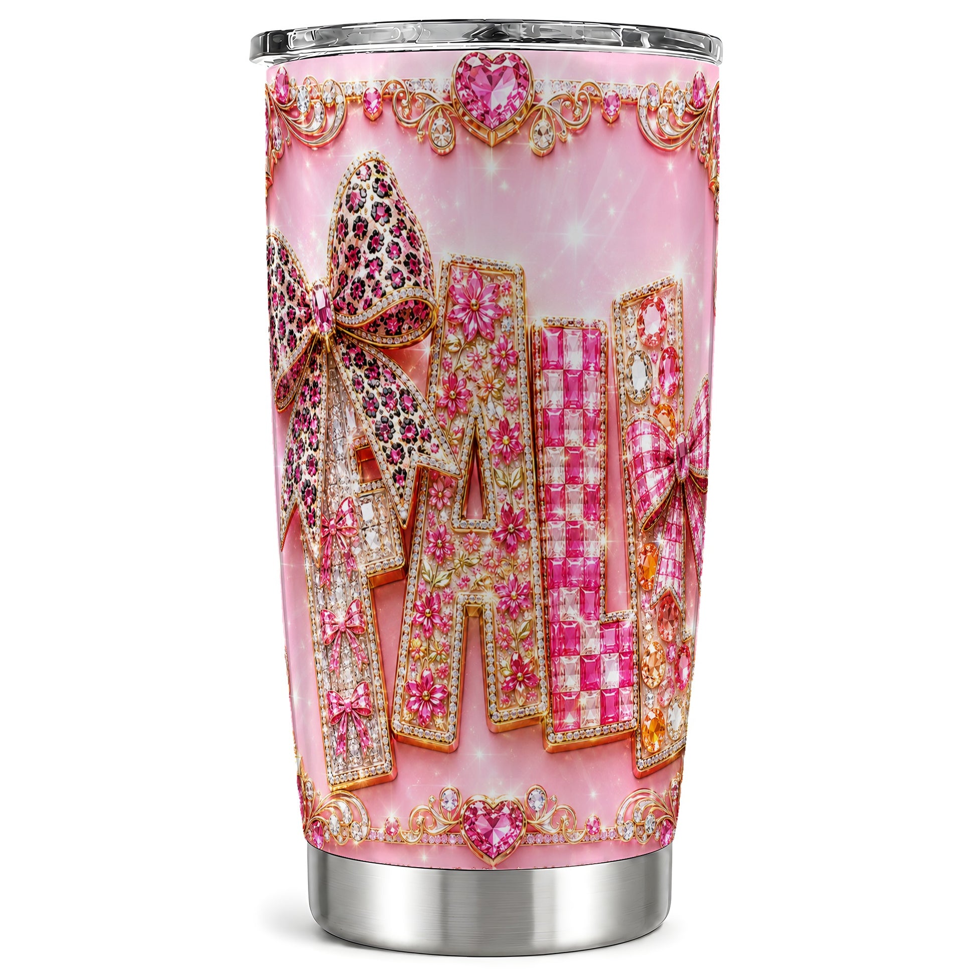 #pl[Steel] Pink Gemstone Fall Tumbler 20oz, Bow Tumbler, Stainless Steel Travel Cup