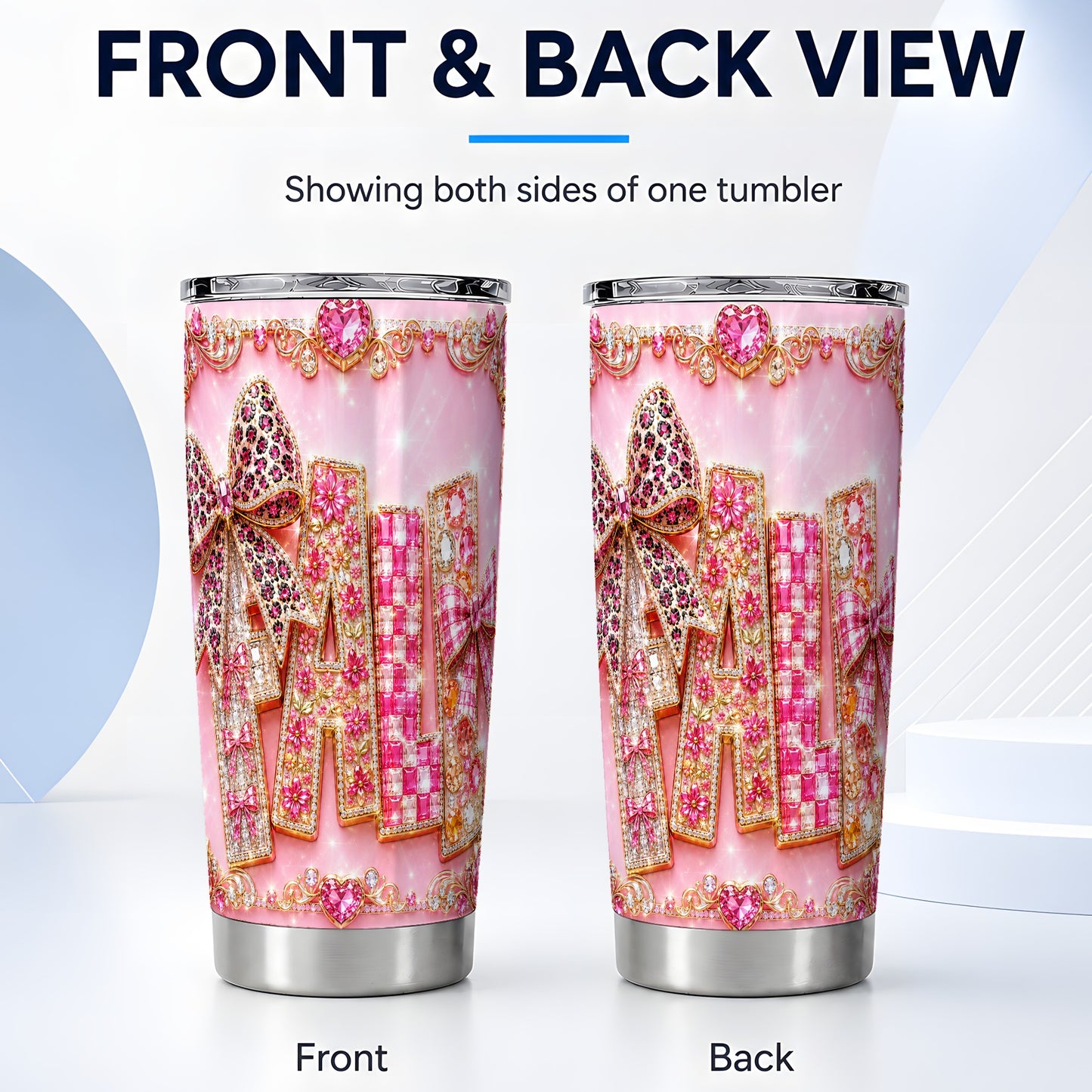 #pl[Steel] Pink Gemstone Fall Tumbler 20oz, Bow Tumbler, Stainless Steel Travel Cup