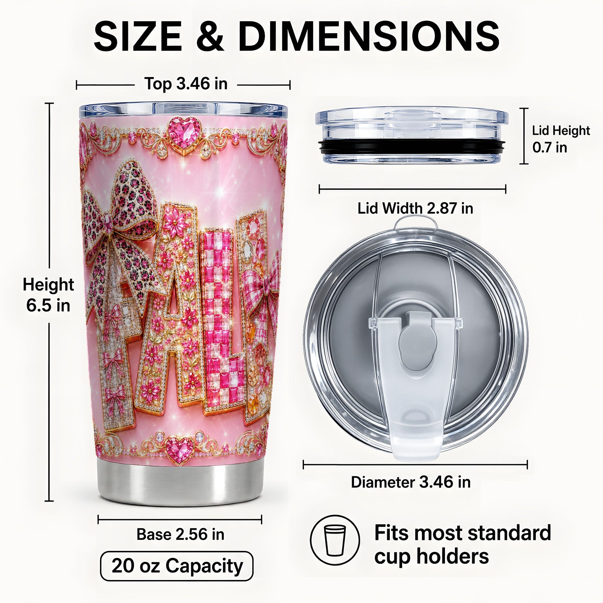 #pl[Steel] Pink Gemstone Fall Tumbler 20oz, Bow Tumbler, Stainless Steel Travel Cup