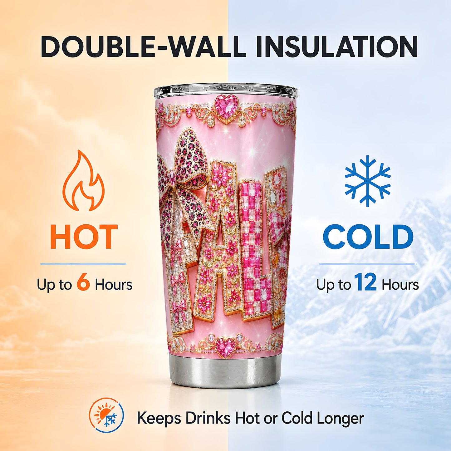 #pl[Steel] Pink Gemstone Fall Tumbler 20oz, Bow Tumbler, Stainless Steel Travel Cup
