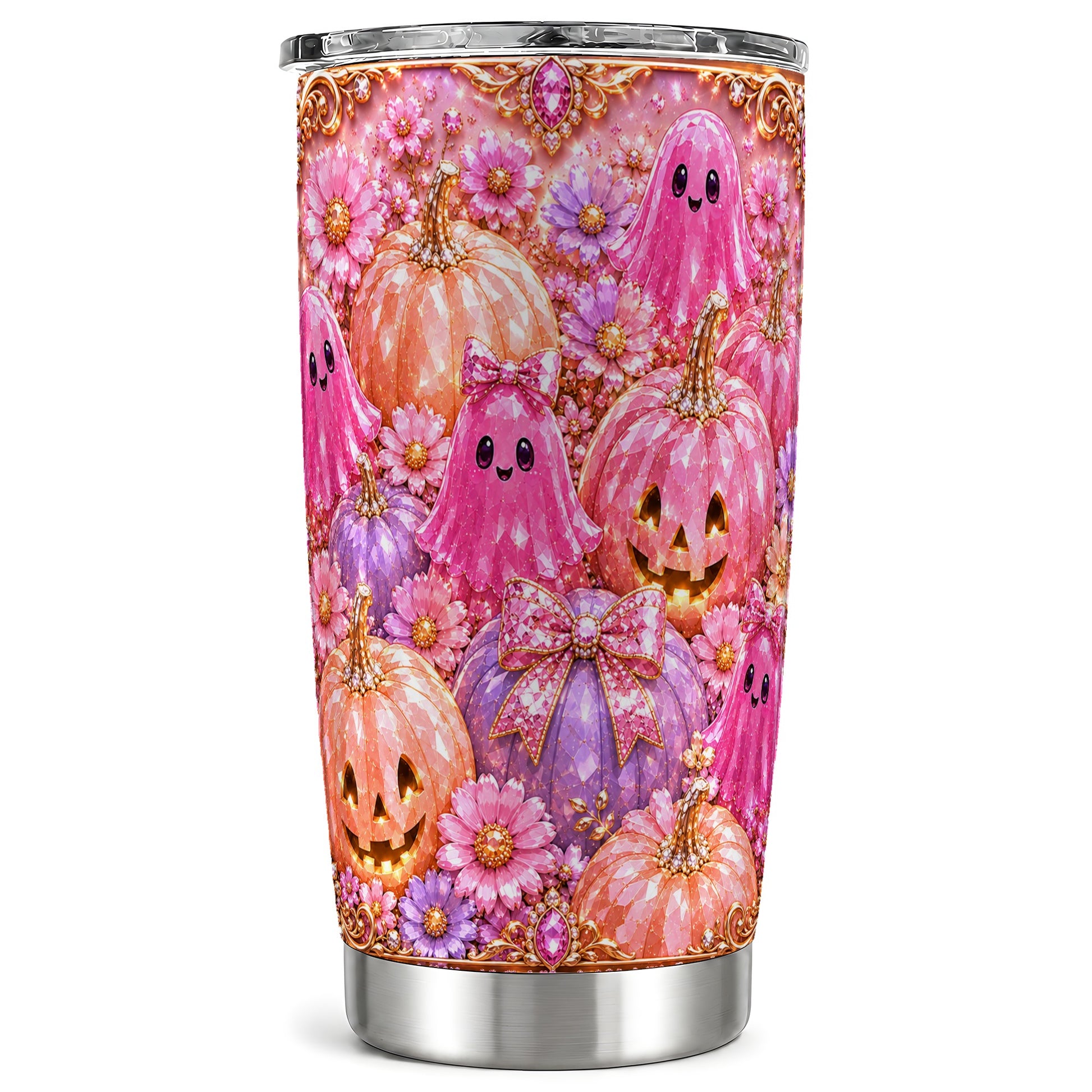 #pl[Steel] Pink Ghost Tumbler 20oz, Halloween Tumbler, Stainless Steel Travel Cup