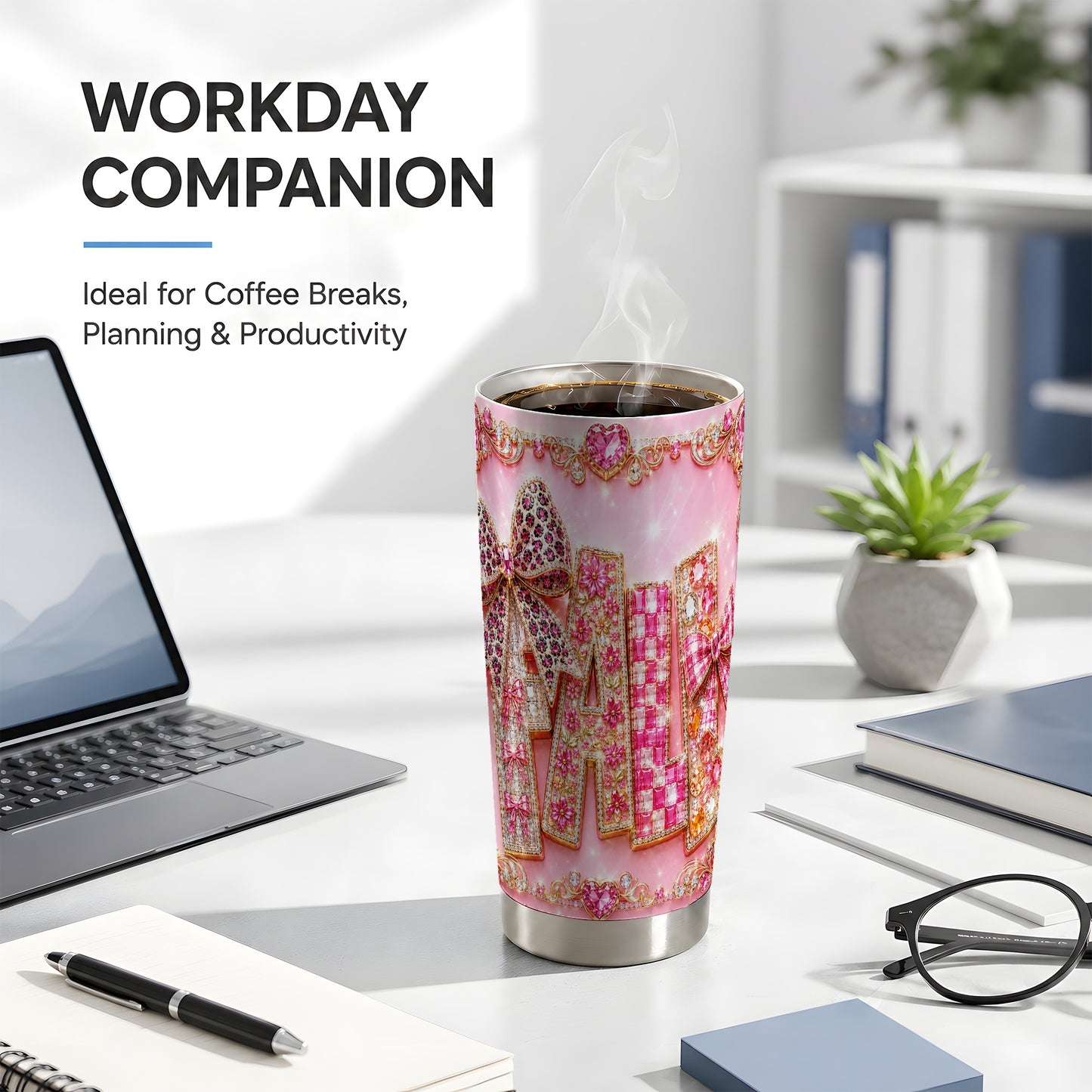 #pl[Steel] Pink Gemstone Fall Tumbler 20oz, Bow Tumbler, Stainless Steel Travel Cup
