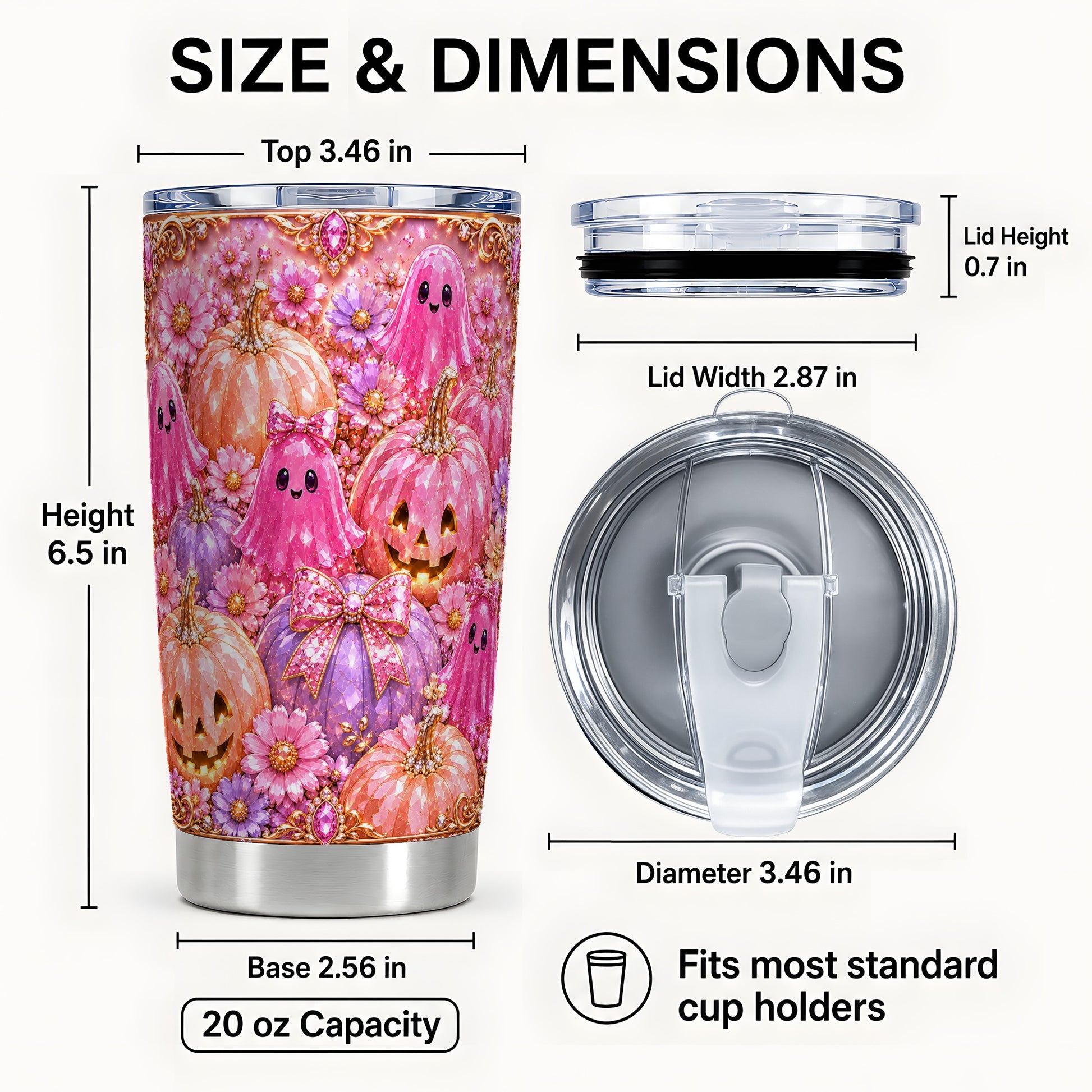 #pl[Steel] Pink Ghost Tumbler 20oz, Halloween Tumbler, Stainless Steel Travel Cup