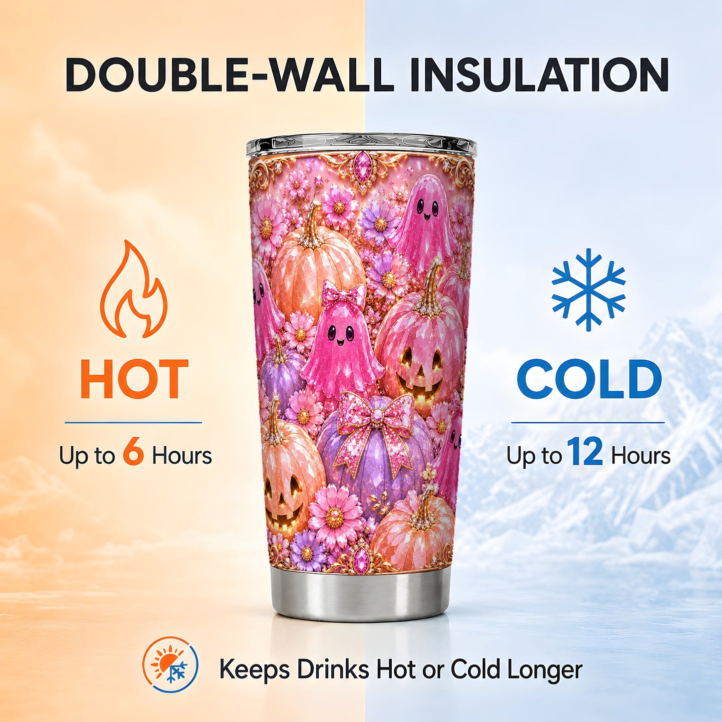 #pl[Steel] Pink Ghost Tumbler 20oz, Halloween Tumbler, Stainless Steel Travel Cup