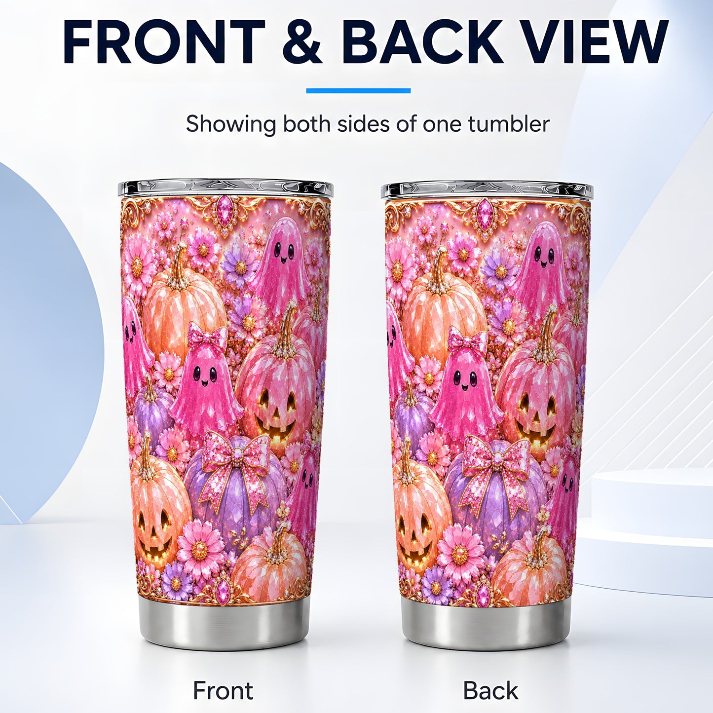 #pl[Steel] Pink Ghost Tumbler 20oz, Halloween Tumbler, Stainless Steel Travel Cup