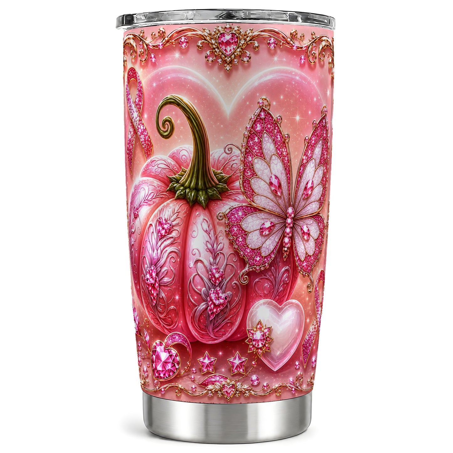 #pl[Steel] Jeweled Ribbon Tumbler 20oz, Awareness Tumbler, Stainless Steel Travel Cup
