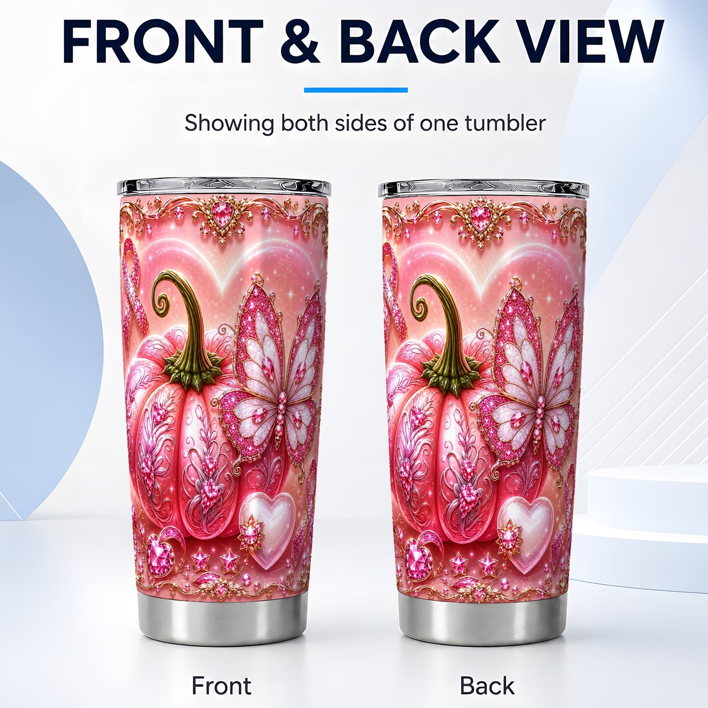 #pl[Steel] Jeweled Ribbon Tumbler 20oz, Awareness Tumbler, Stainless Steel Travel Cup