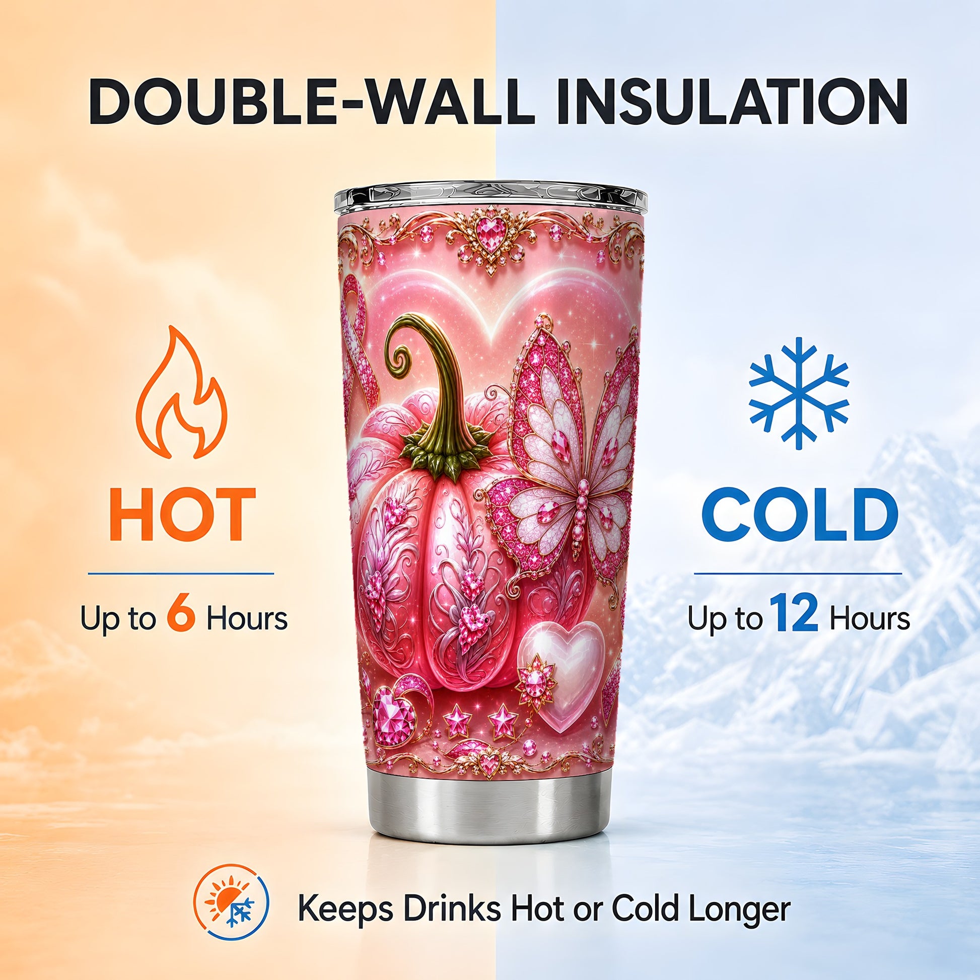 #pl[Steel] Jeweled Ribbon Tumbler 20oz, Awareness Tumbler, Stainless Steel Travel Cup