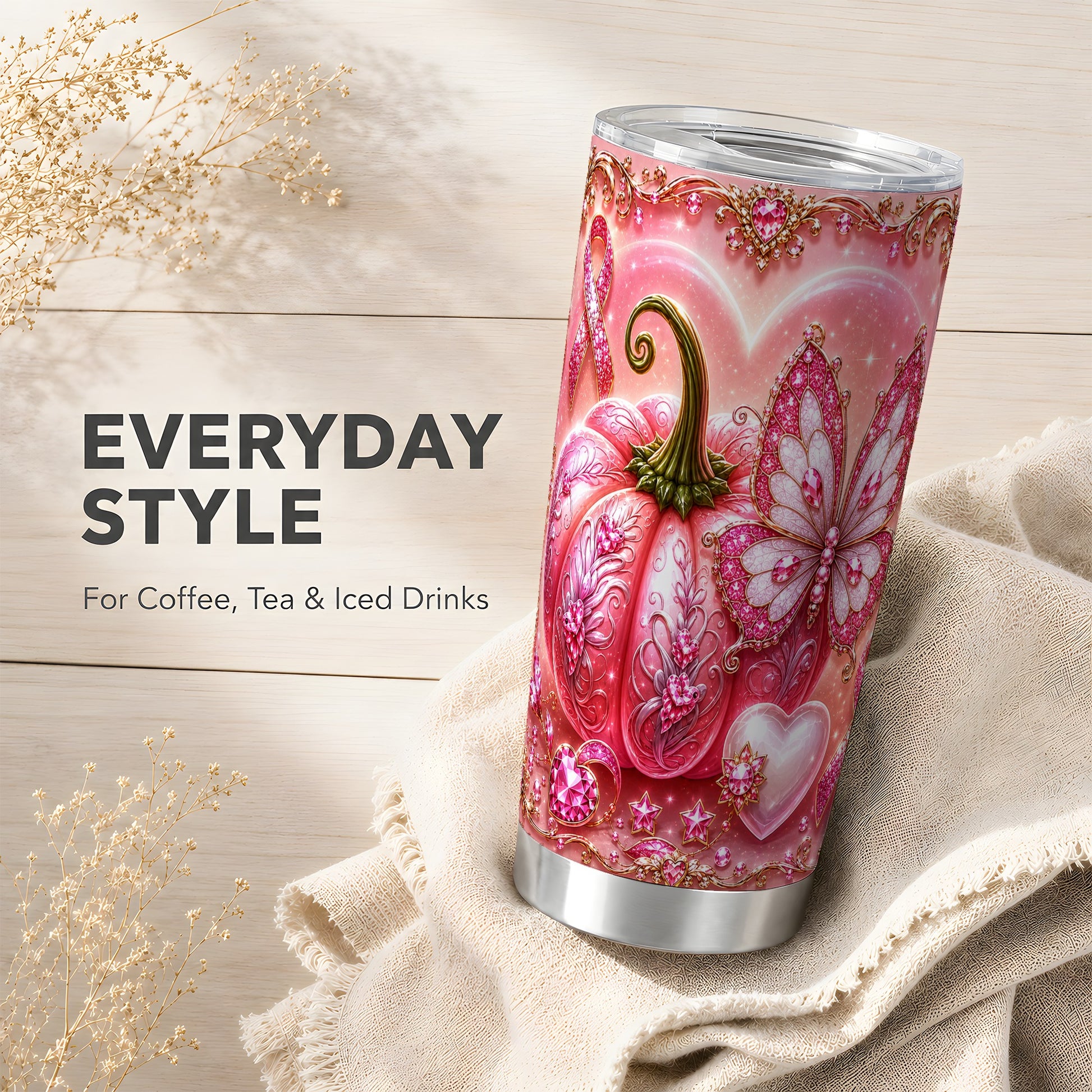 #pl[Steel] Jeweled Ribbon Tumbler 20oz, Awareness Tumbler, Stainless Steel Travel Cup