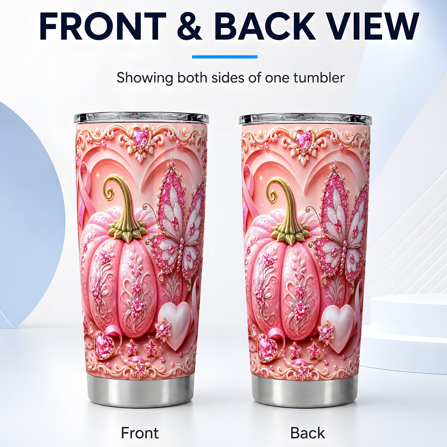 #pl[Steel] Pink Ribbon Tumbler 20oz, Awareness Tumbler, Stainless Steel Travel Cup