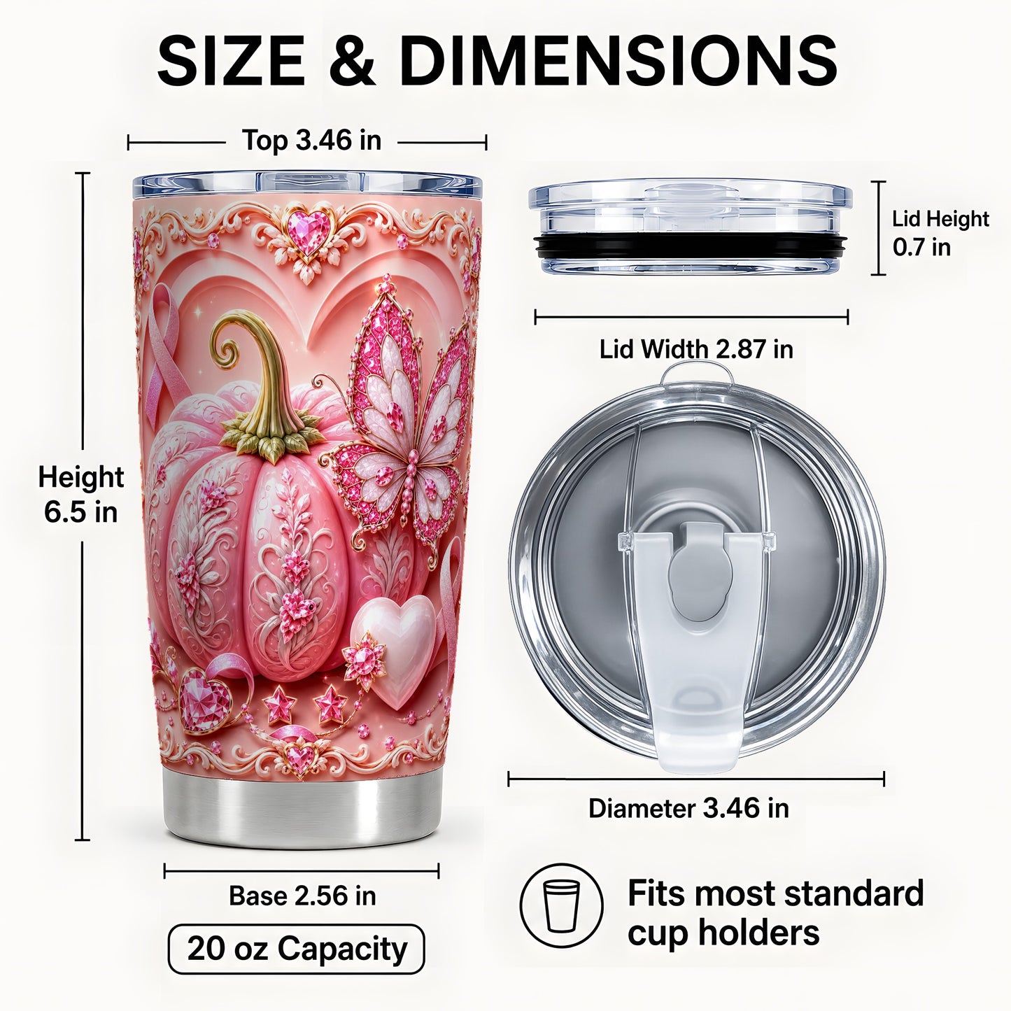 #pl[Steel] Pink Ribbon Tumbler 20oz, Awareness Tumbler, Stainless Steel Travel Cup