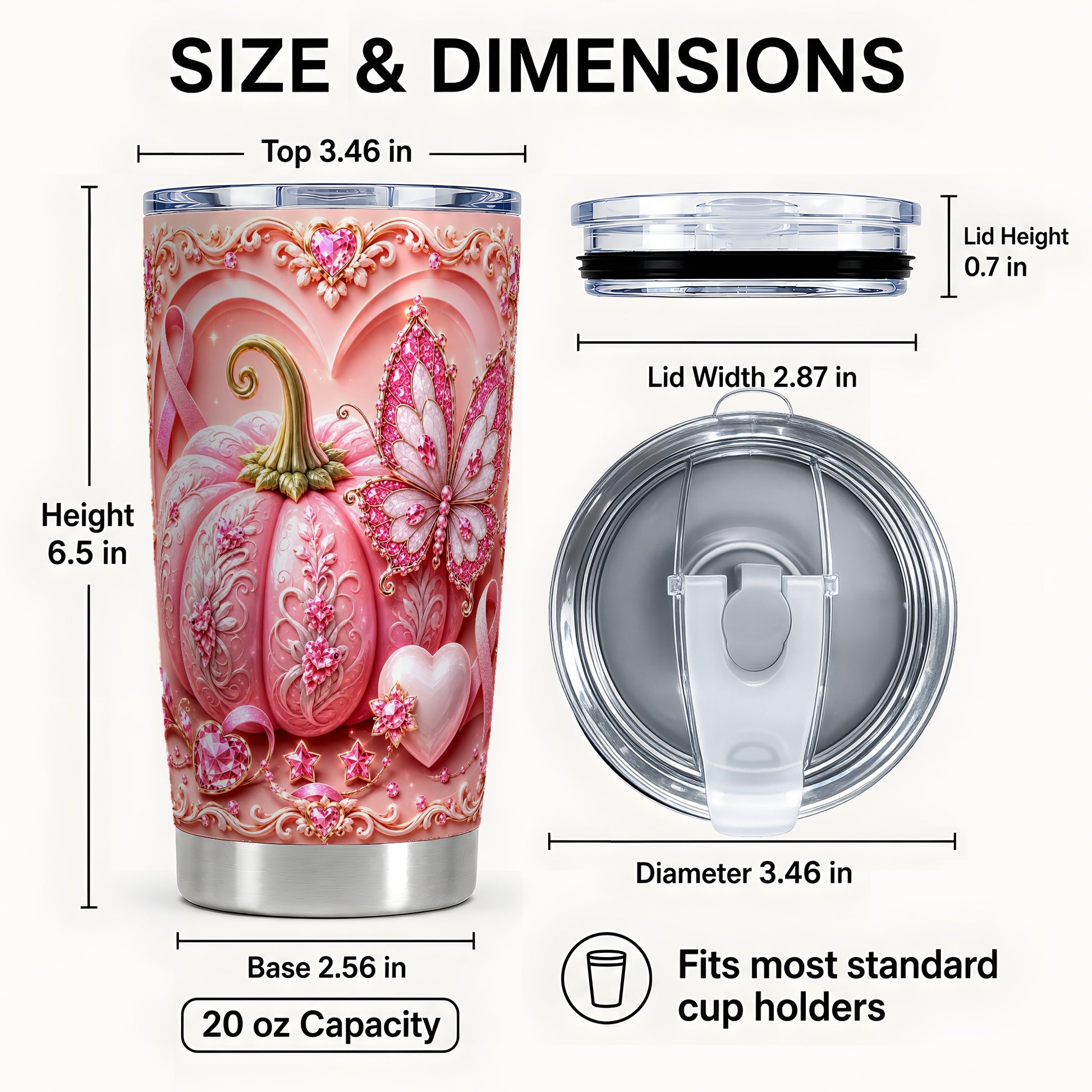 #pl[Steel] Pink Ribbon Tumbler 20oz, Awareness Tumbler, Stainless Steel Travel Cup