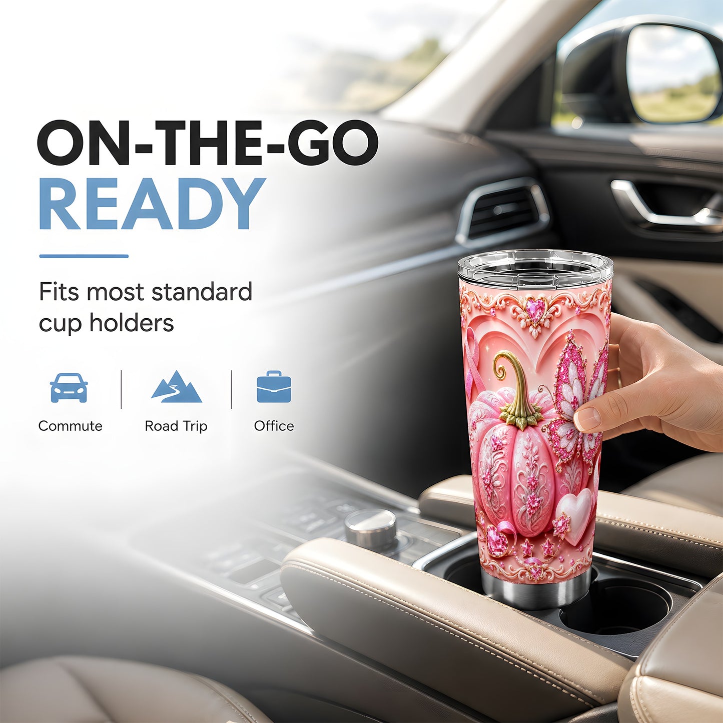 #pl[Steel] Pink Ribbon Tumbler 20oz, Awareness Tumbler, Stainless Steel Travel Cup