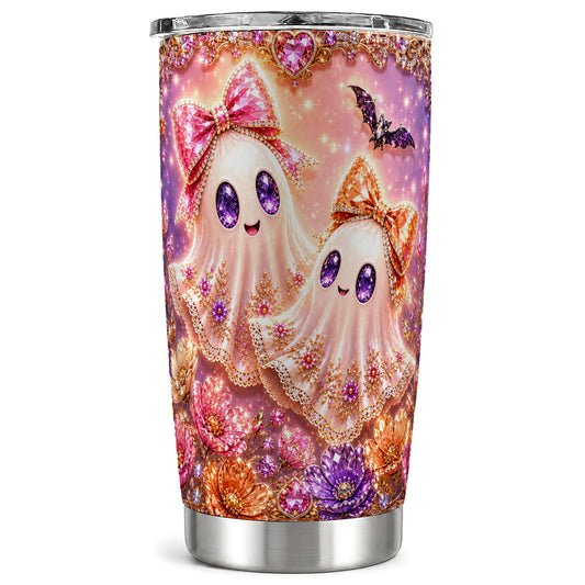 #pl[Steel] Floral Ghost Tumbler 20oz, Halloween Tumbler, Stainless Steel Travel Cup