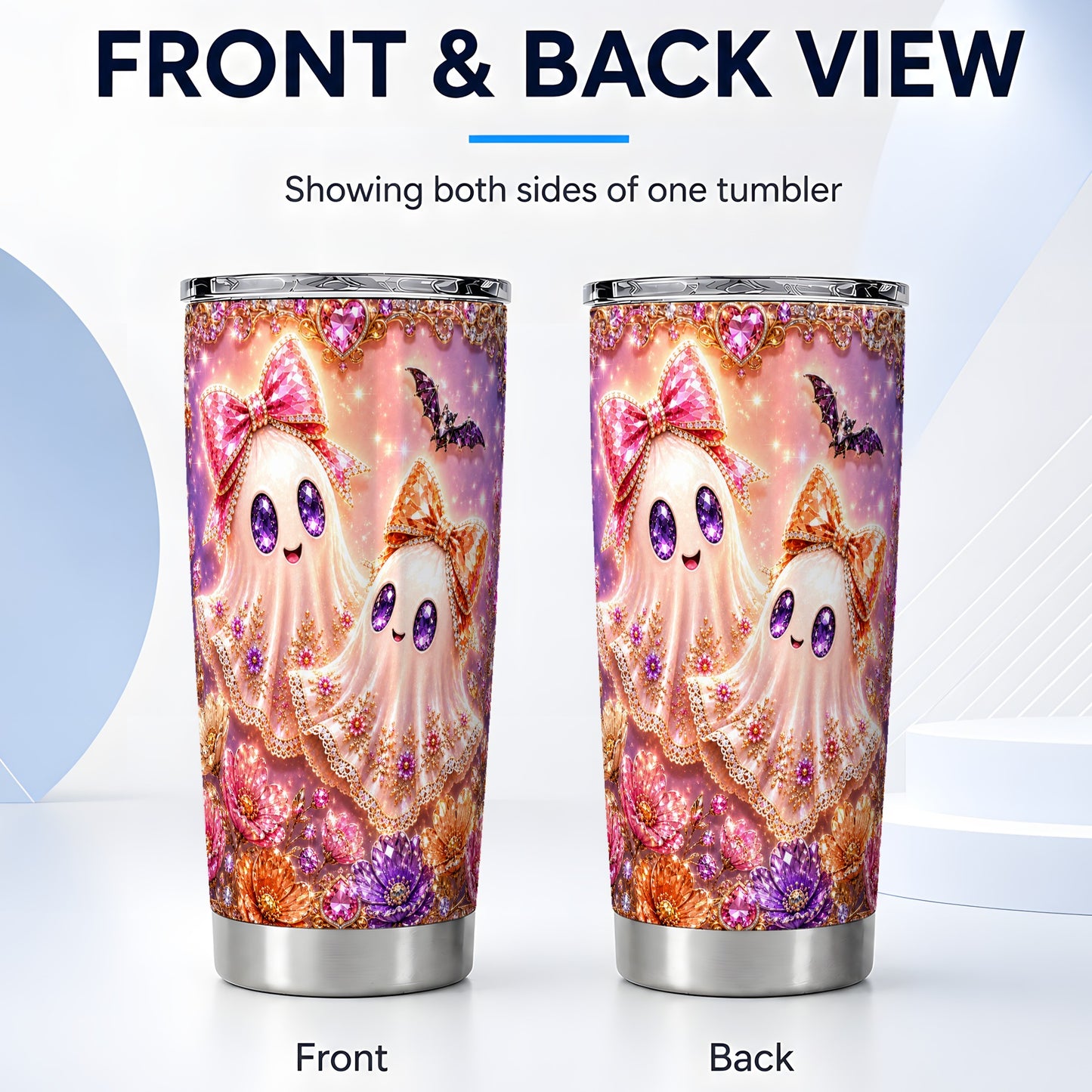 #pl[Steel] Floral Ghost Tumbler 20oz, Halloween Tumbler, Stainless Steel Travel Cup