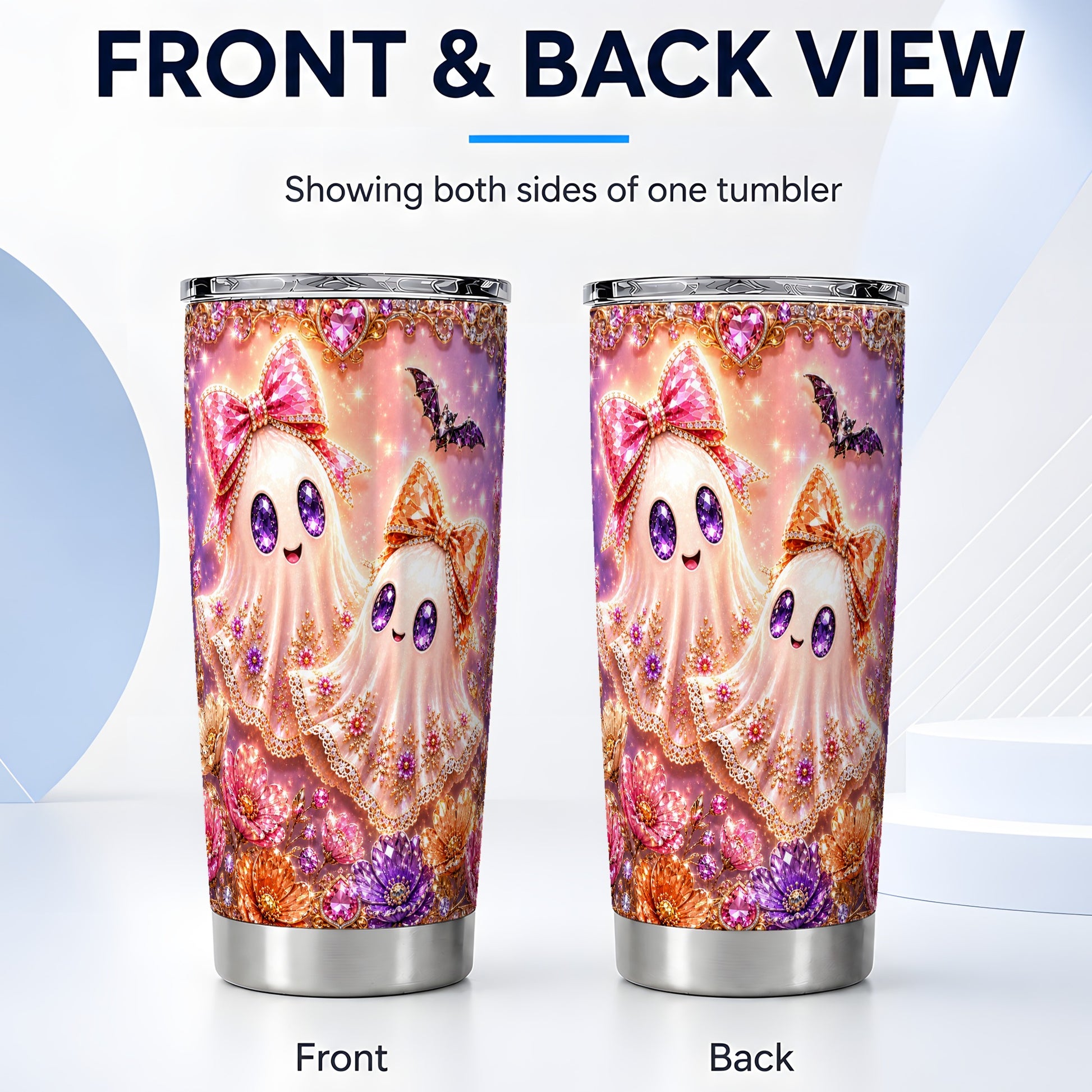 #pl[Steel] Floral Ghost Tumbler 20oz, Halloween Tumbler, Stainless Steel Travel Cup