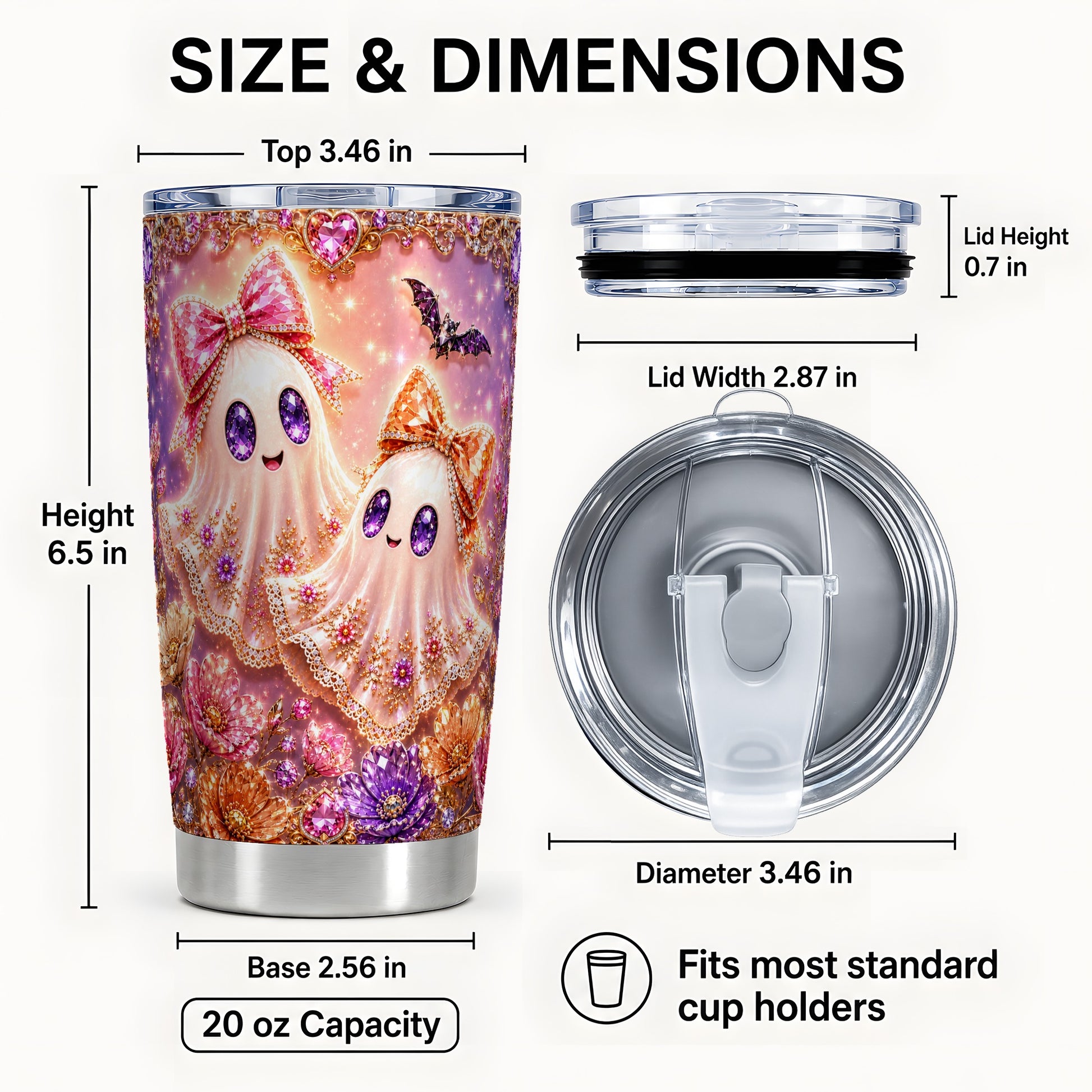 #pl[Steel] Floral Ghost Tumbler 20oz, Halloween Tumbler, Stainless Steel Travel Cup