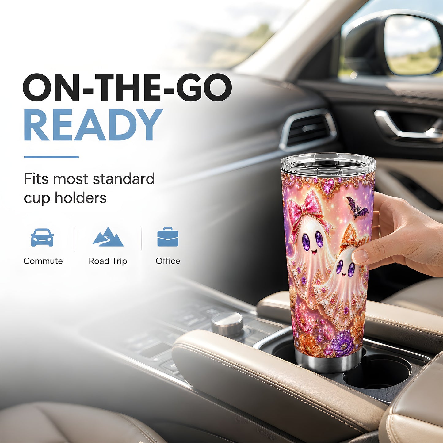 #pl[Steel] Floral Ghost Tumbler 20oz, Halloween Tumbler, Stainless Steel Travel Cup