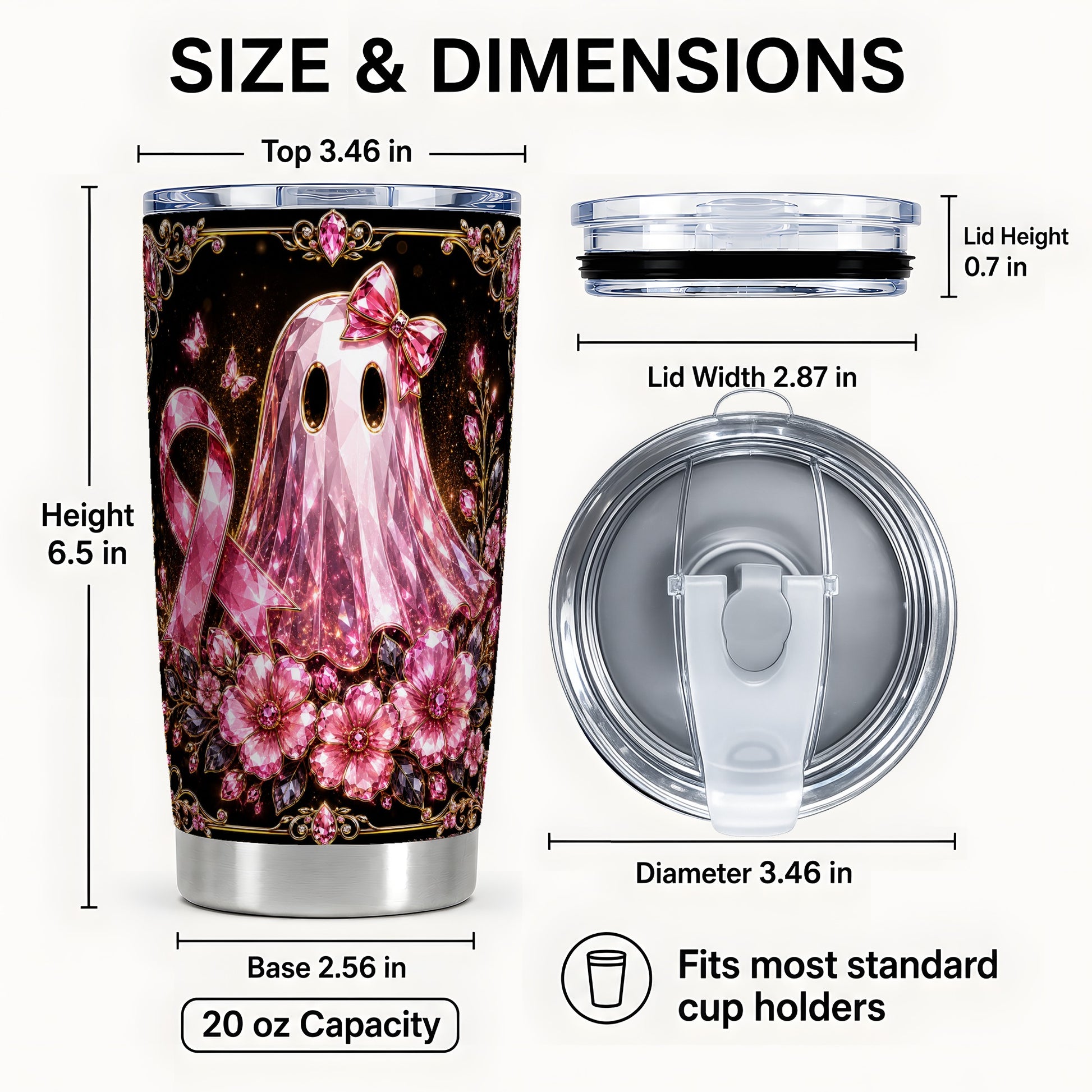 #pl[Steel] Pink Ribbon Ghost 20oz Tumbler, Floral Tumbler, Stainless Steel Travel Cup