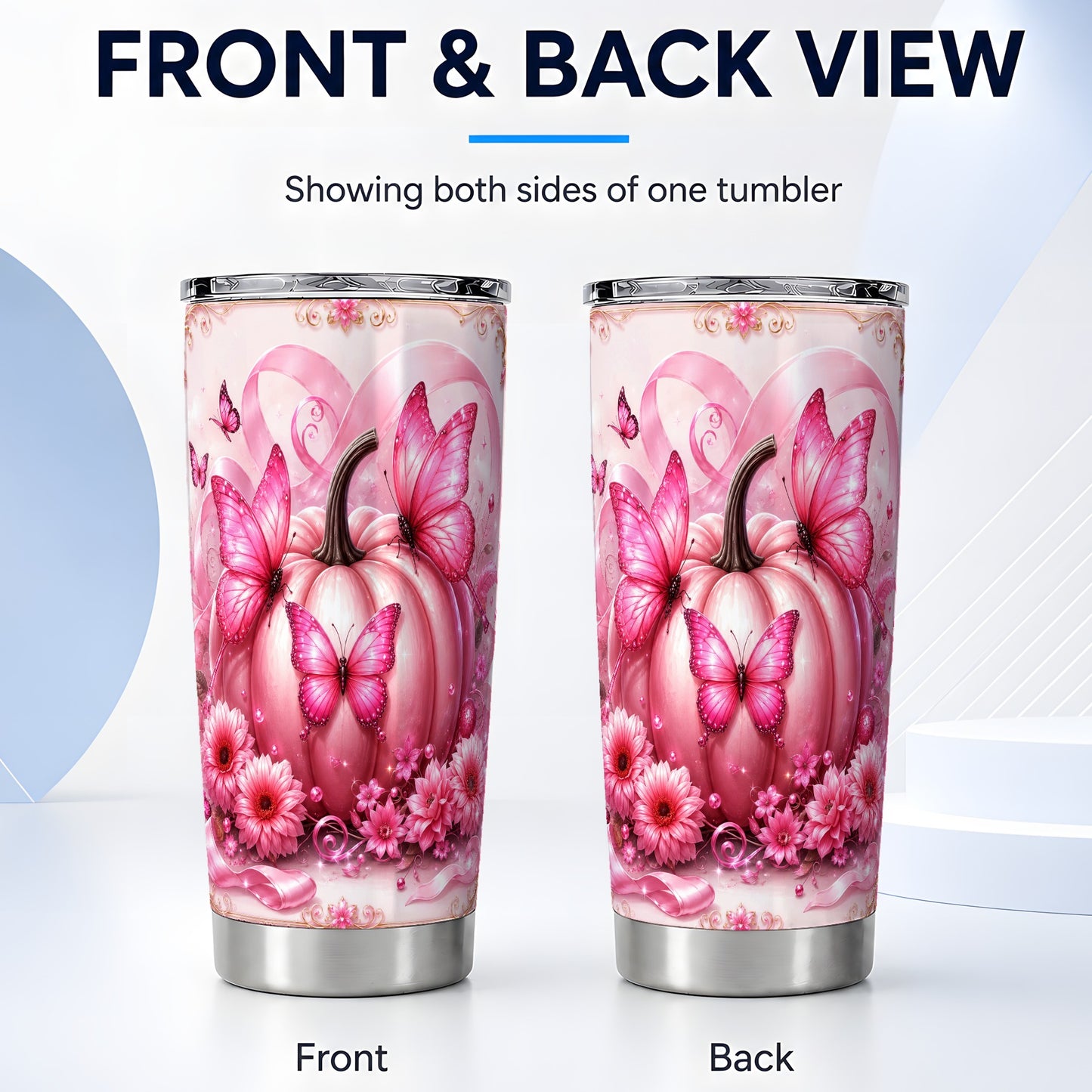 #pl[Steel] Pink Pumpkin 20oz Tumbler, Butterfly Tumbler, Stainless Steel Travel Cup