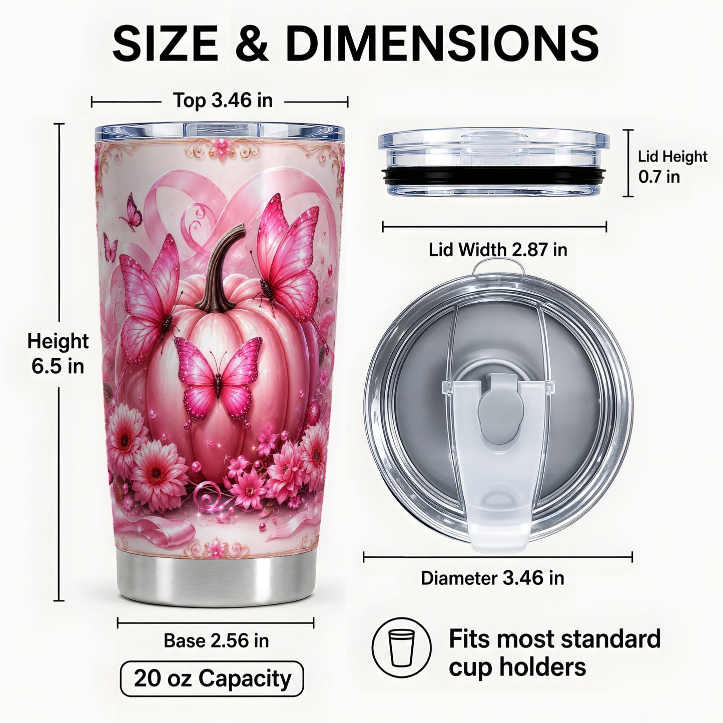 #pl[Steel] Pink Pumpkin 20oz Tumbler, Butterfly Tumbler, Stainless Steel Travel Cup