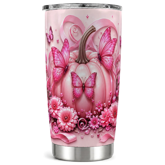 #pl[Steel] Pink Pumpkin 20oz Tumbler, Butterfly Tumbler, Stainless Steel Travel Cup
