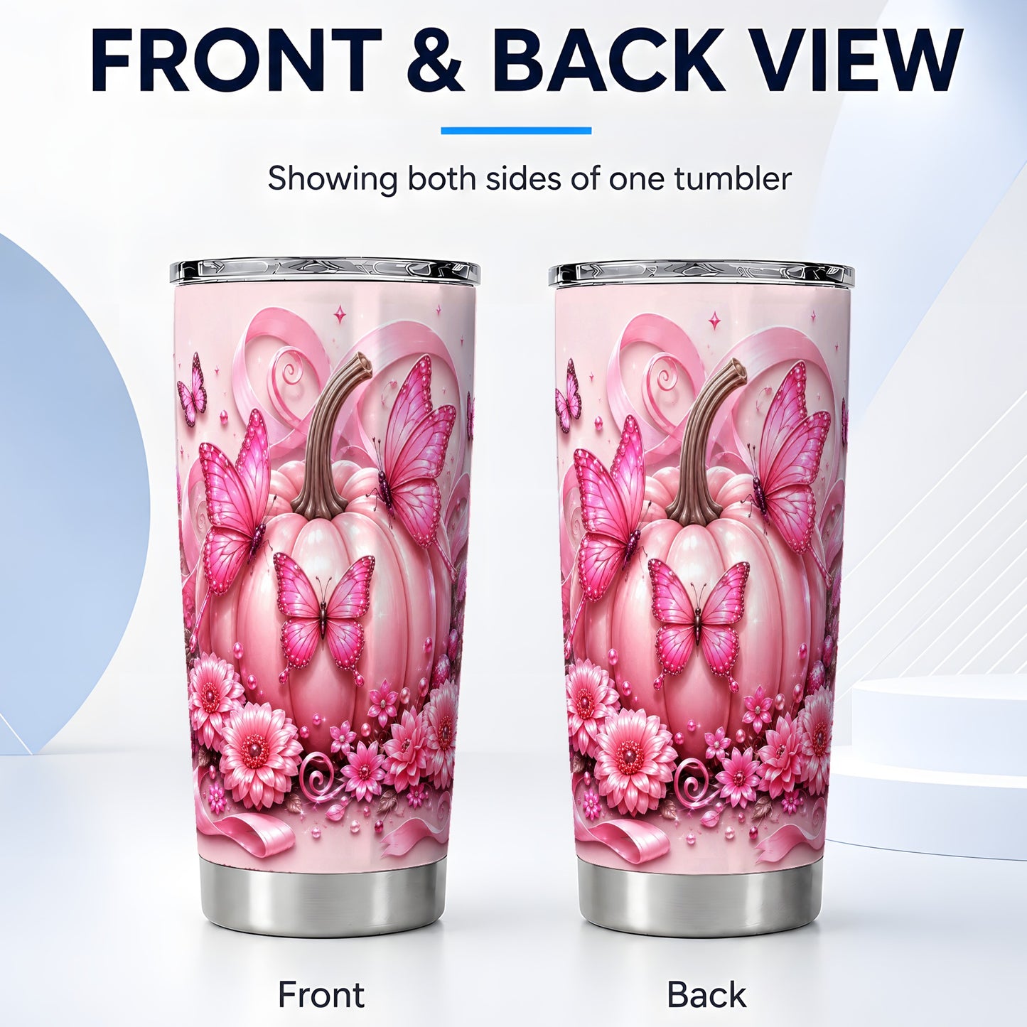 #pl[Steel] Pink Pumpkin 20oz Tumbler, Butterfly Tumbler, Stainless Steel Travel Cup